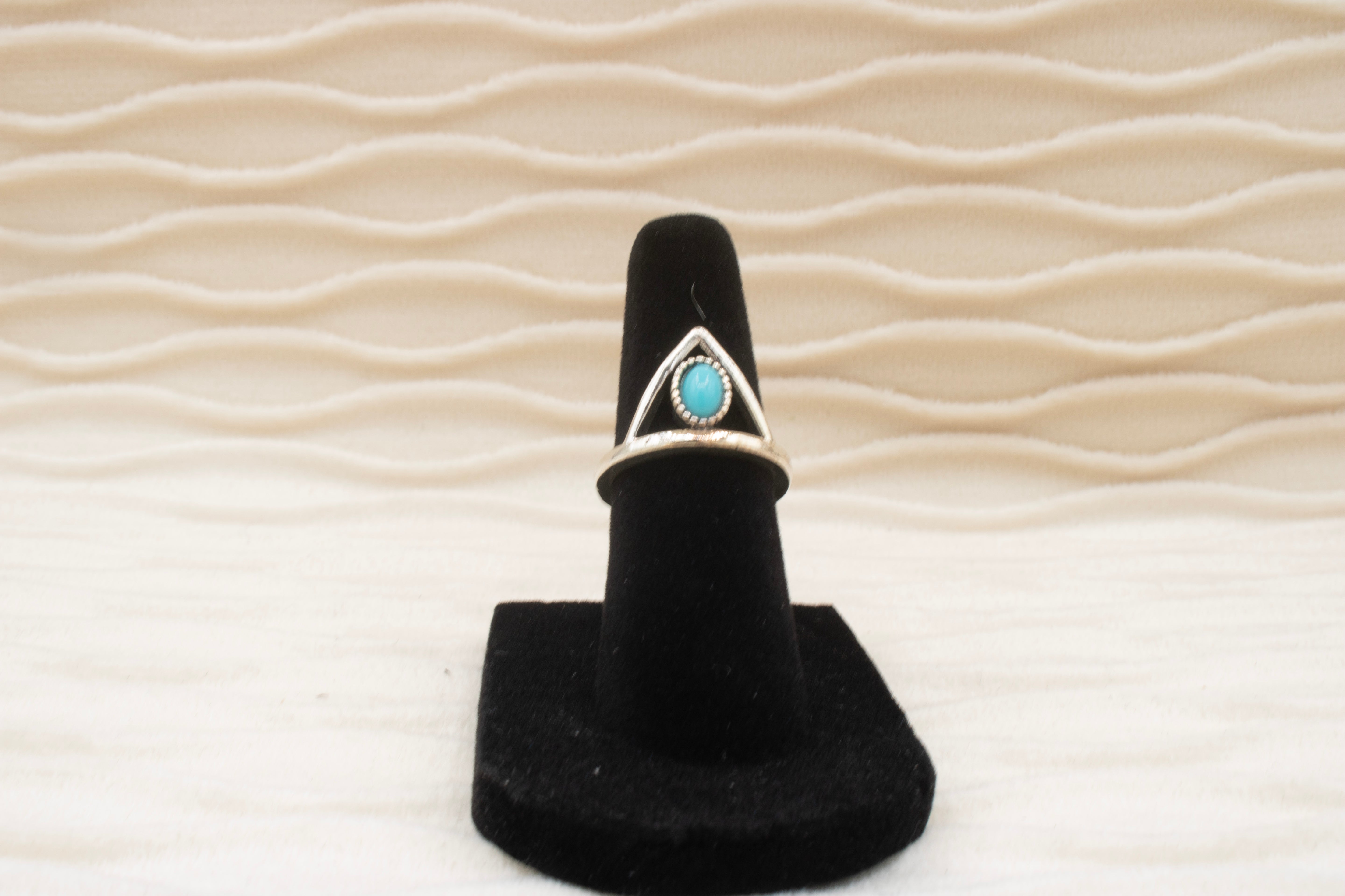 Silver Tone Marquise Faux Turquoise Ring Size 5