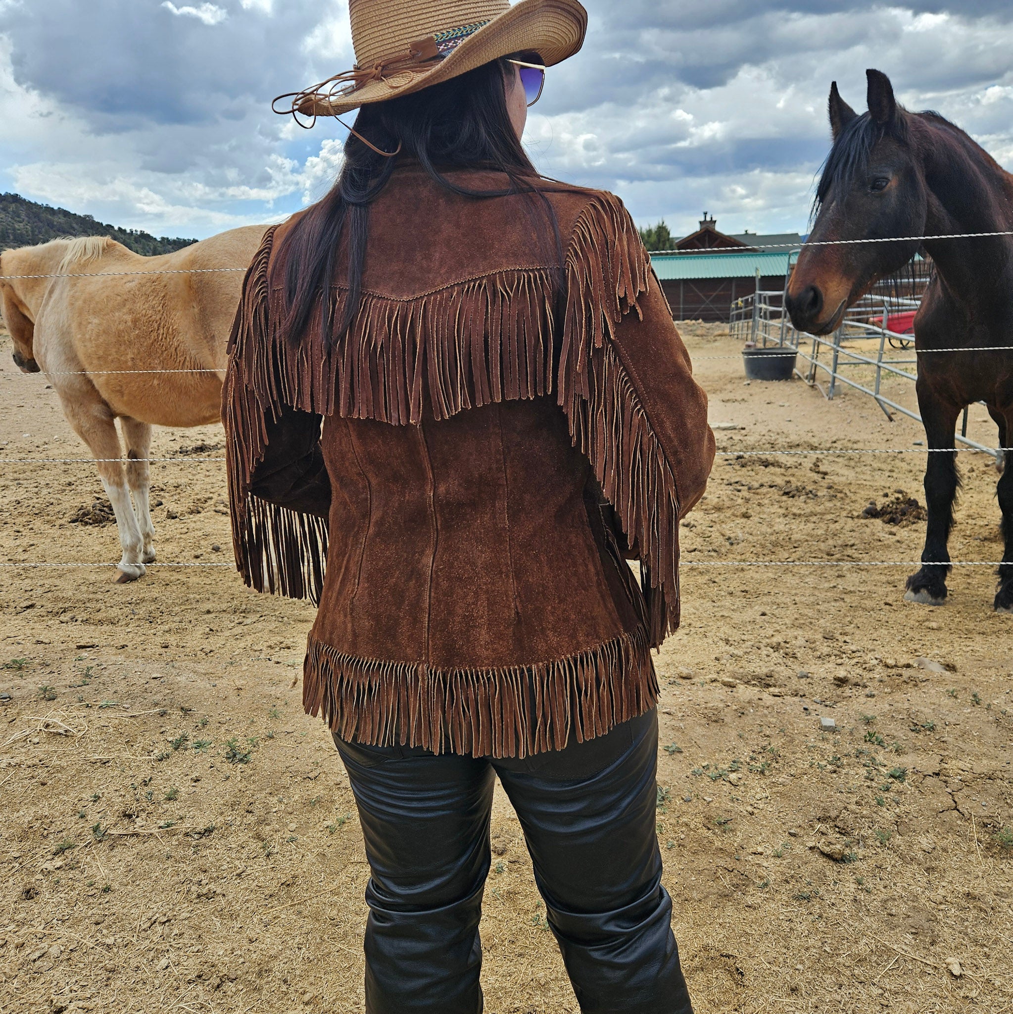 Classic Vintage Tepee Town Light Brown Leather and Suede Fringe Jacket