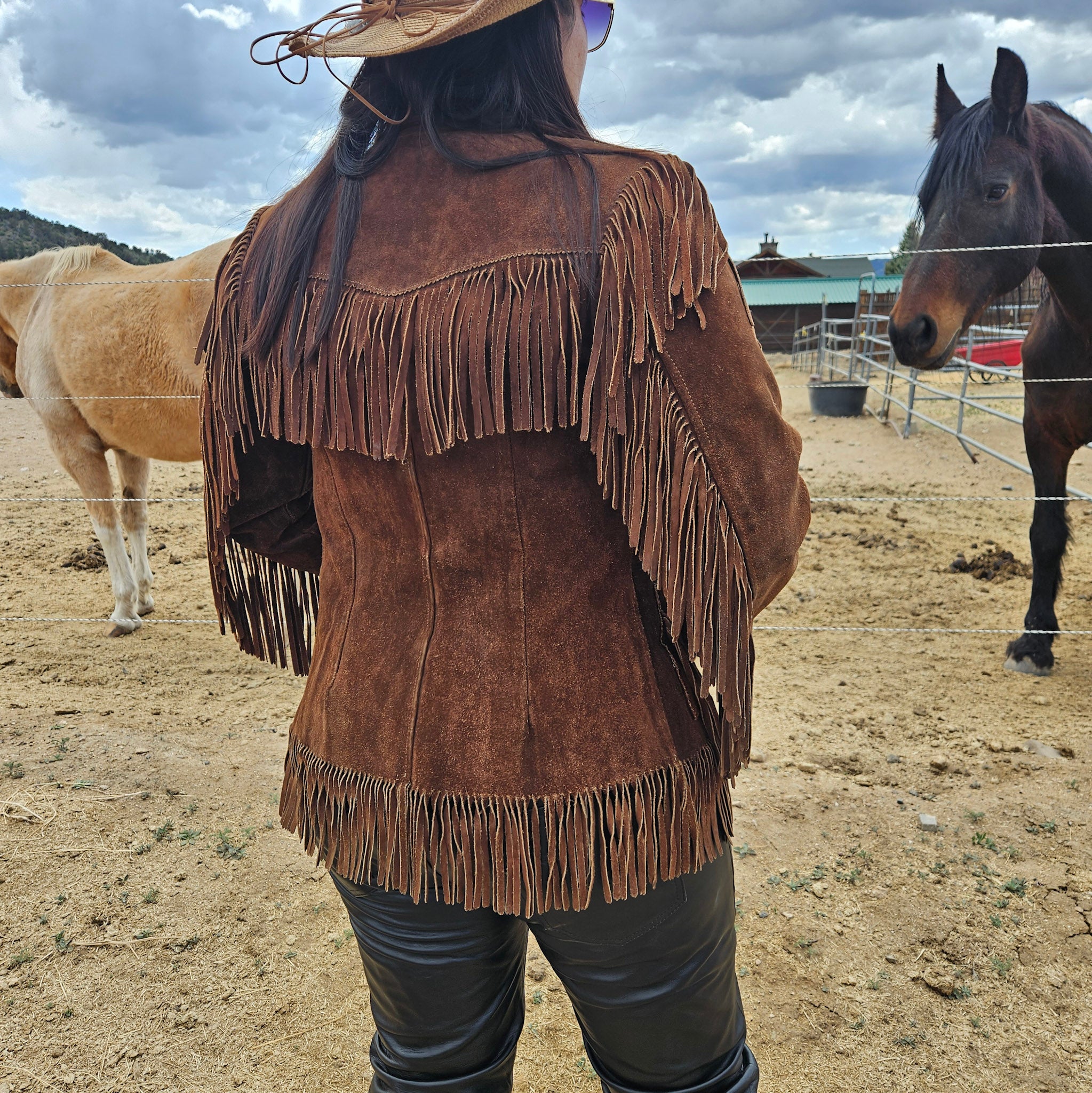 Classic Vintage Tepee Town Light Brown Leather and Suede Fringe Jacket