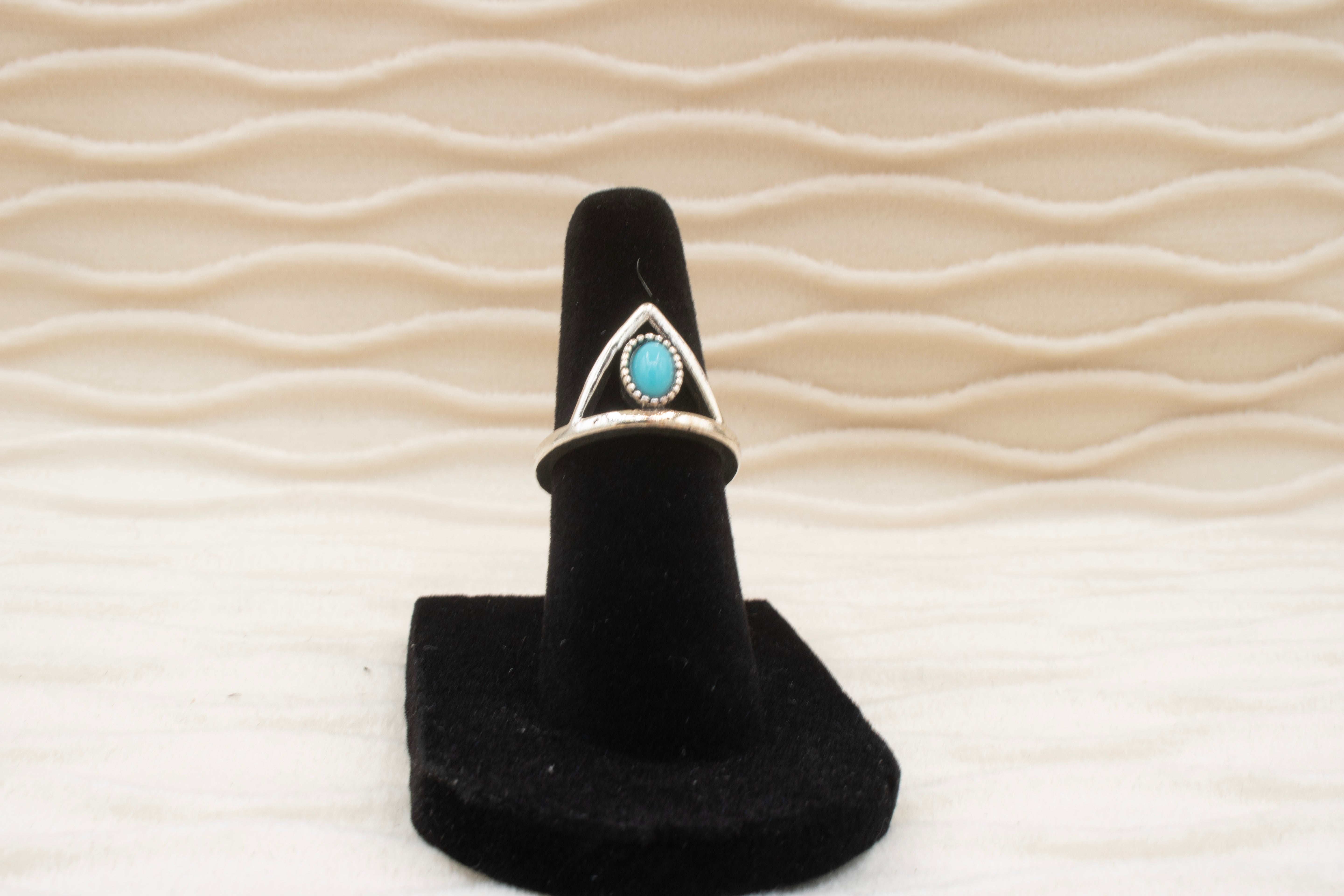 Silver Tone Marquise Faux Turquoise Ring Size 5