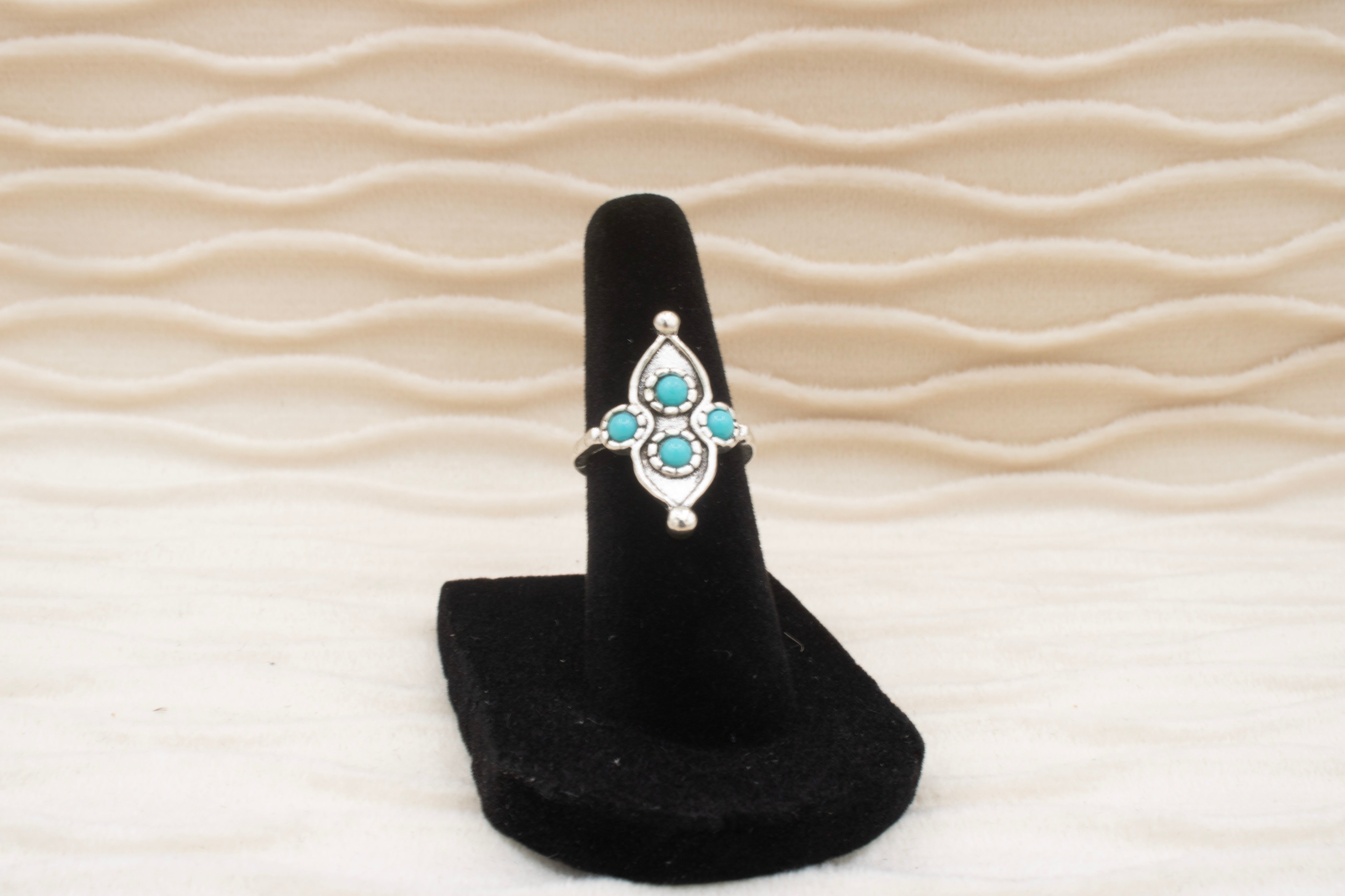 Silver Tone Four Stone Faux Turquoise Ring Size 4.5