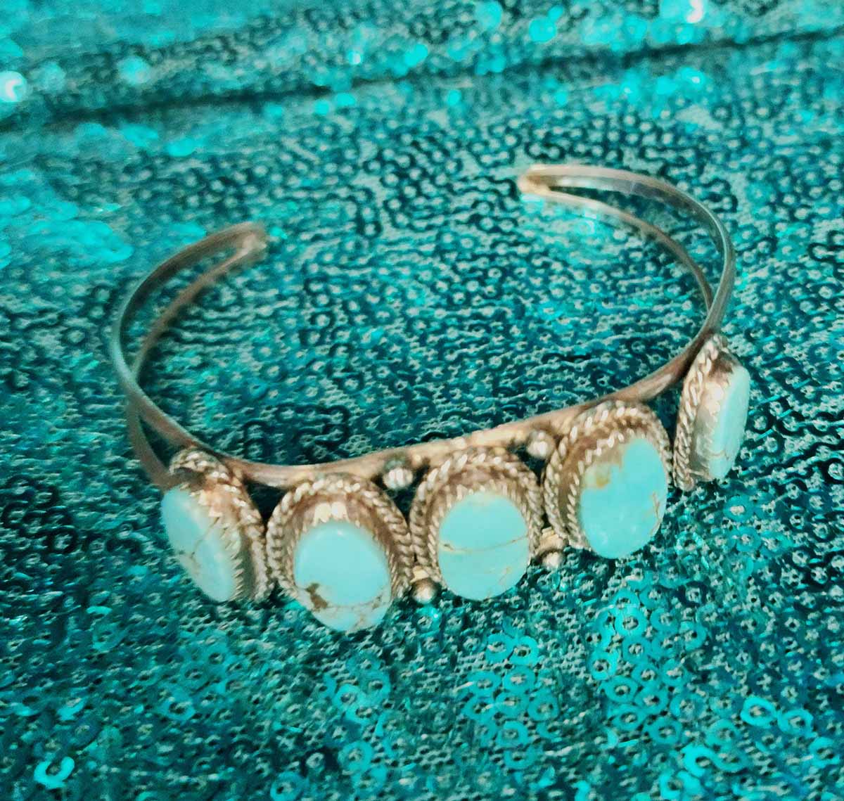 Vintage Navajo Blue Turquoise Cuff Bracelet Sterling Silver