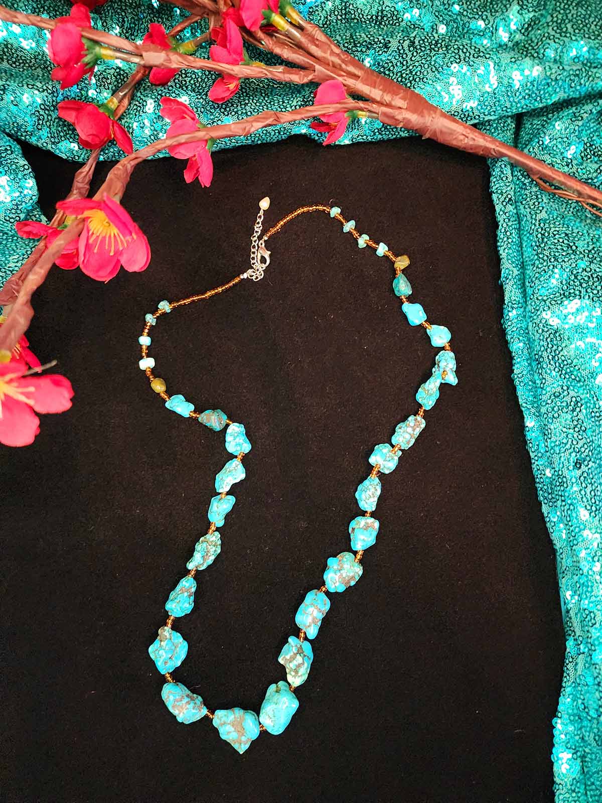 Navajo Turquoise Nugget Beaded Necklace 16" Long