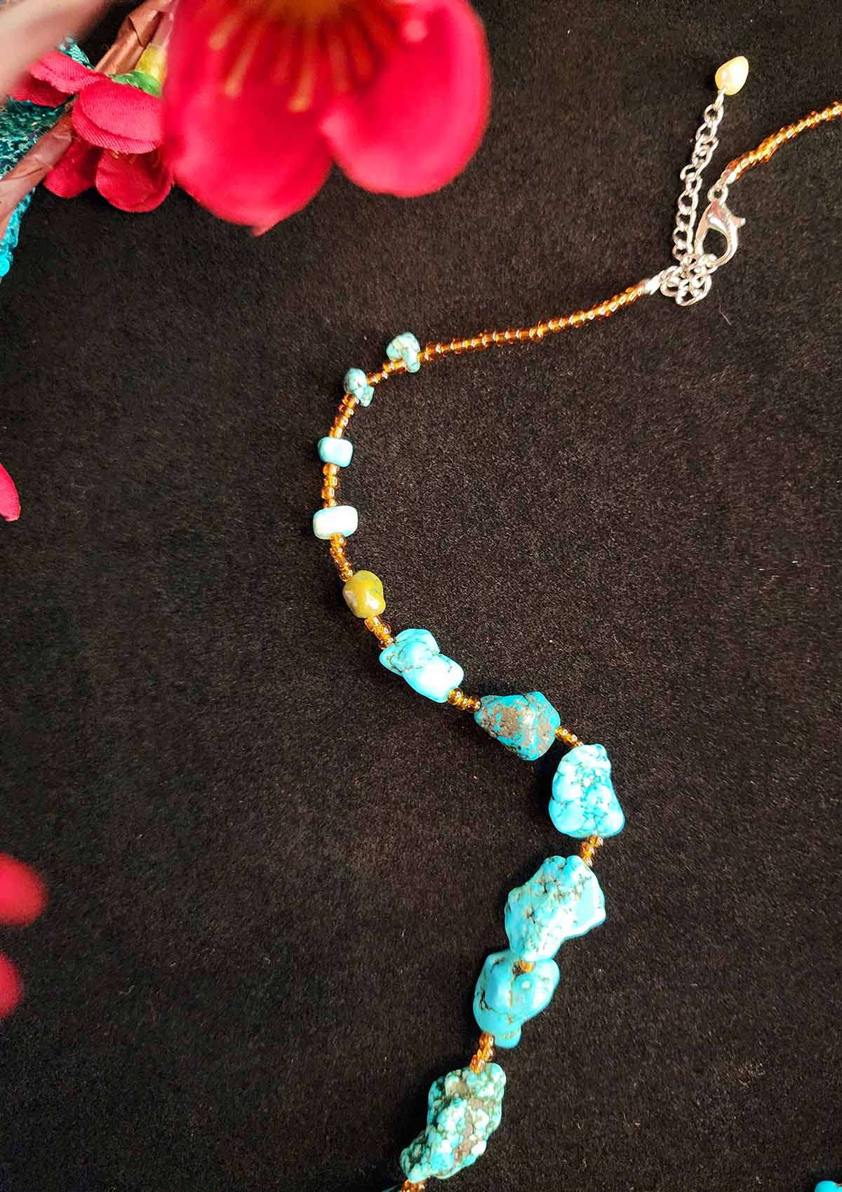 Navajo Turquoise Nugget Beaded Necklace 16" Long