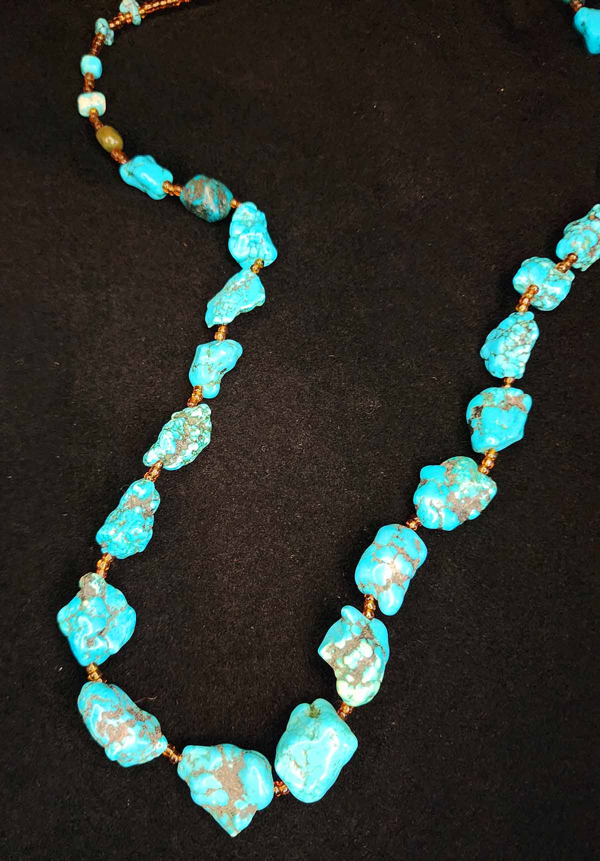 Navajo Turquoise Nugget Beaded Necklace 16" Long