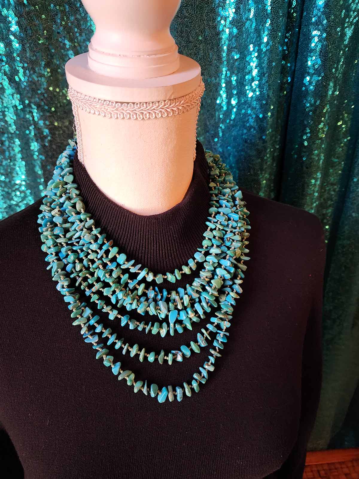 Native American Style Turquoise Dyed Beaded Necklace