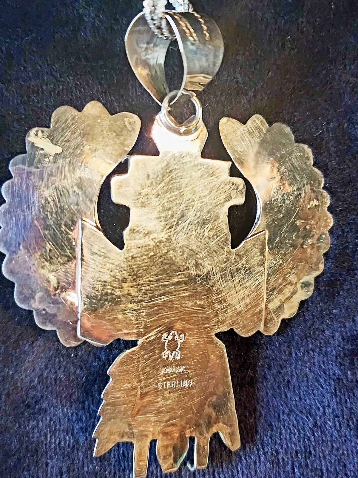 Alonzo Mariano Navajo Silver Plated Eagle Dancer Kachina Turquoise Pendant