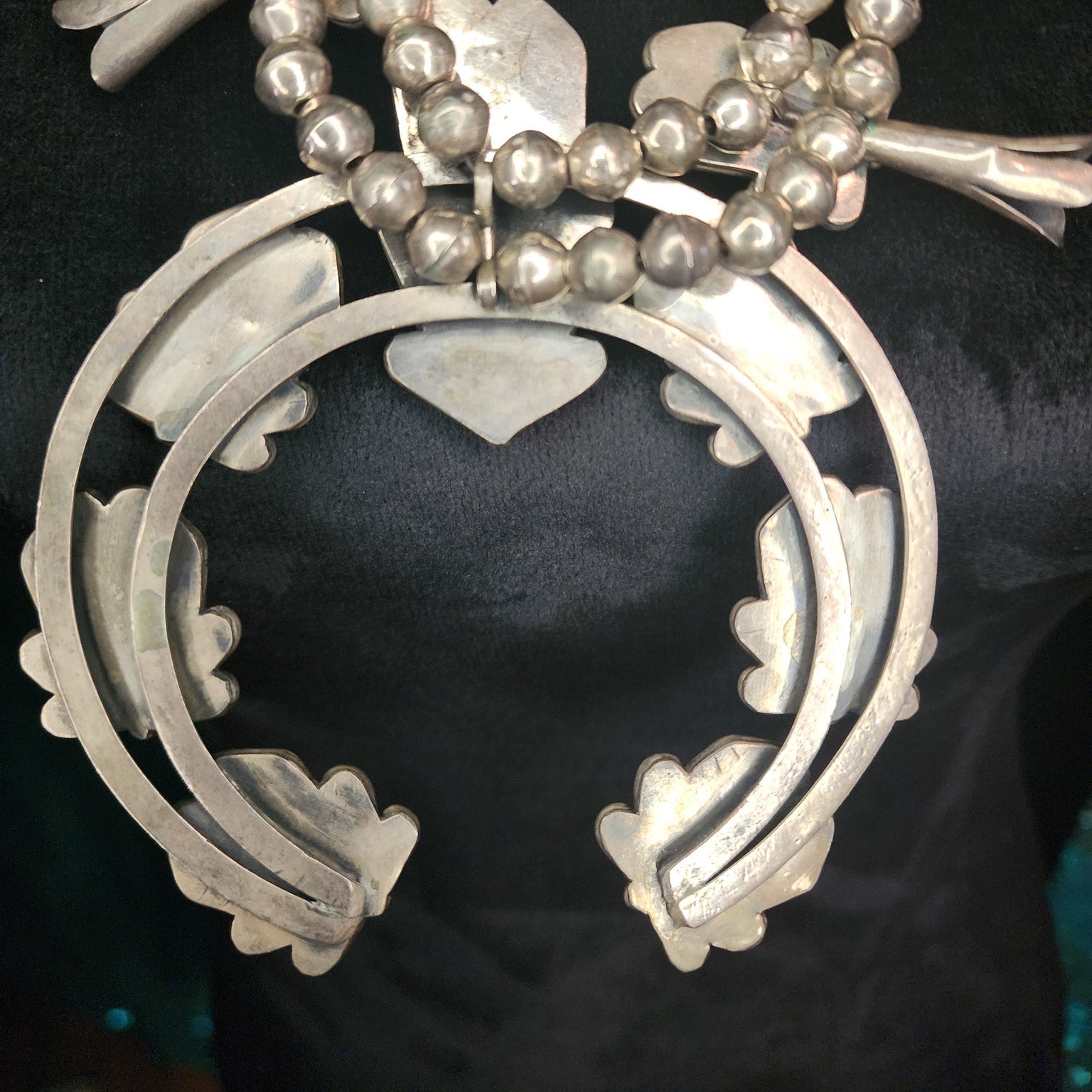 Vintage Navajo Sterling Silver Royston Turquoise Squash Blossom Necklace