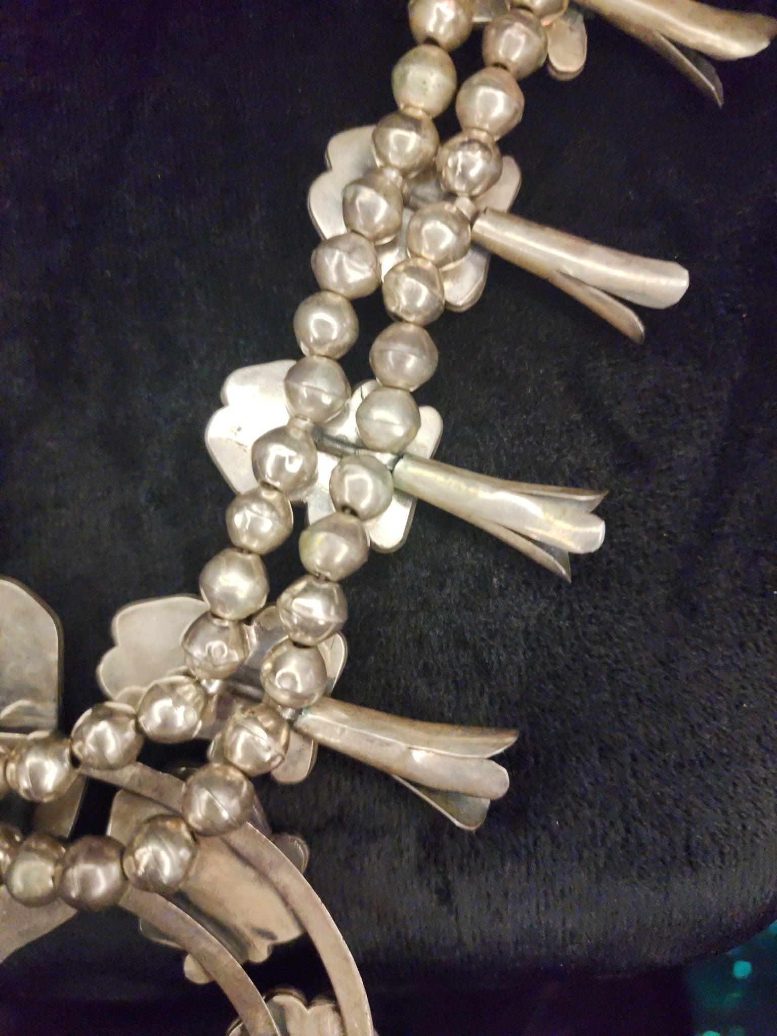 Vintage Navajo Sterling Silver Royston Turquoise Squash Blossom Necklace