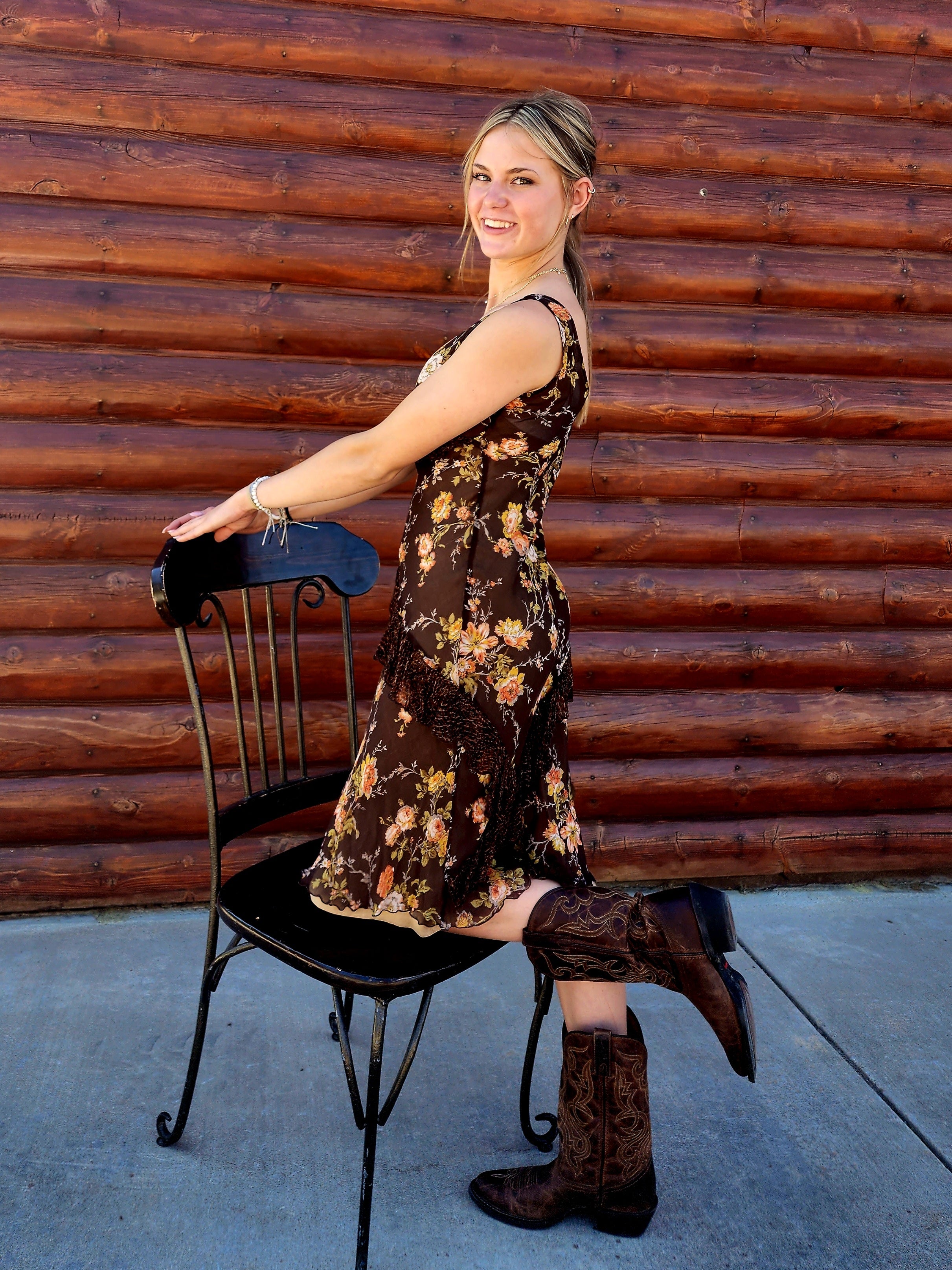 Flowery Brown Sheer/Mesh Form Fitting Slip Dress with Lace Trim on the Bottom