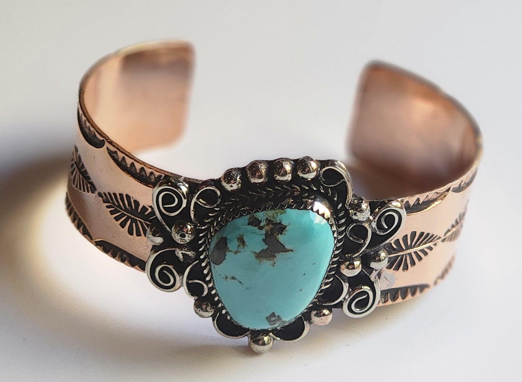 Navajo Indian Copper & Turquoise Cuff Bracelet by Cleveland