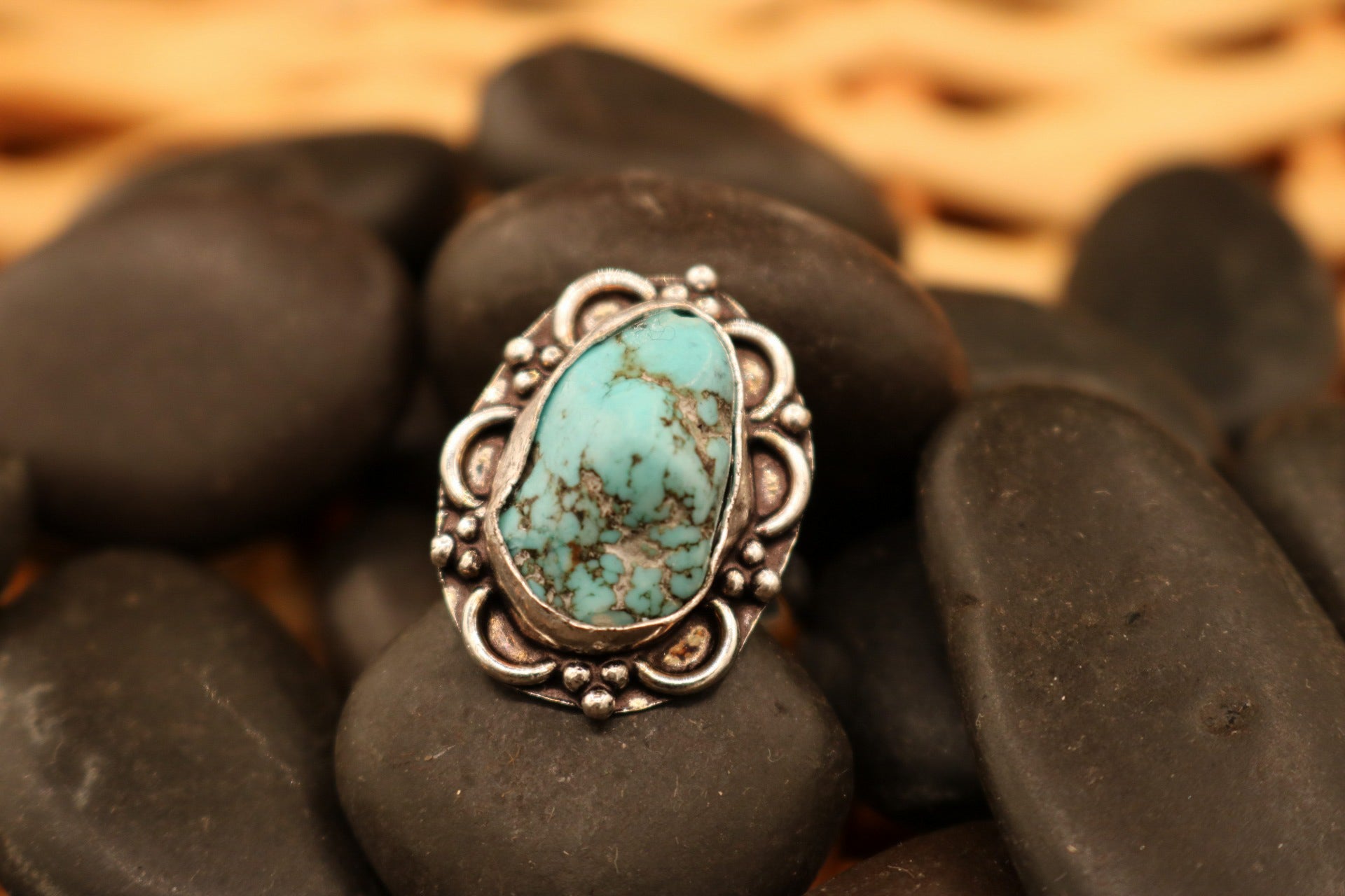 Faux Turquoise Silver Plated Ring Size 7