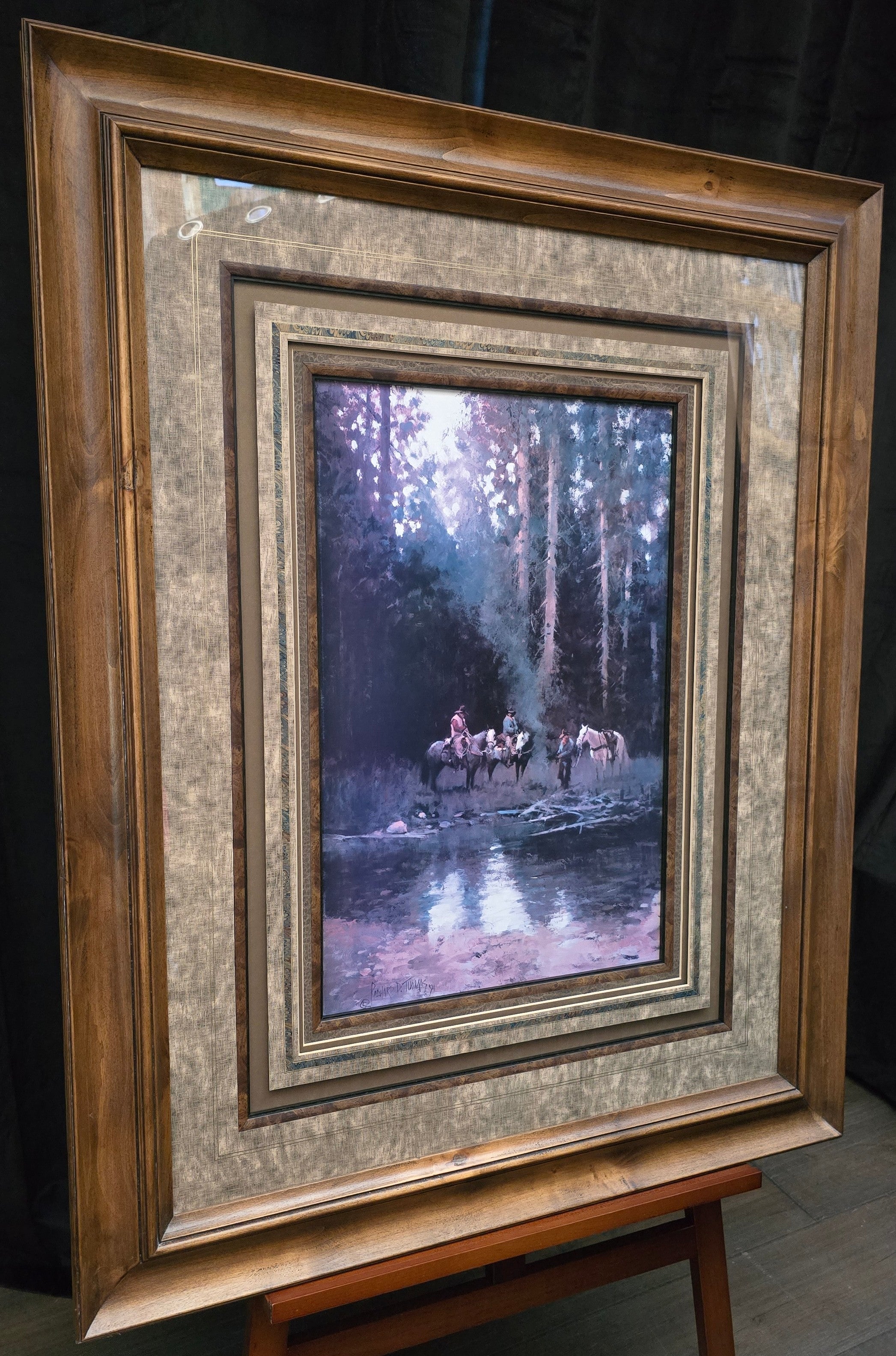 Cowboys Resting with Horses at the River by Artist Richard D. Thomas