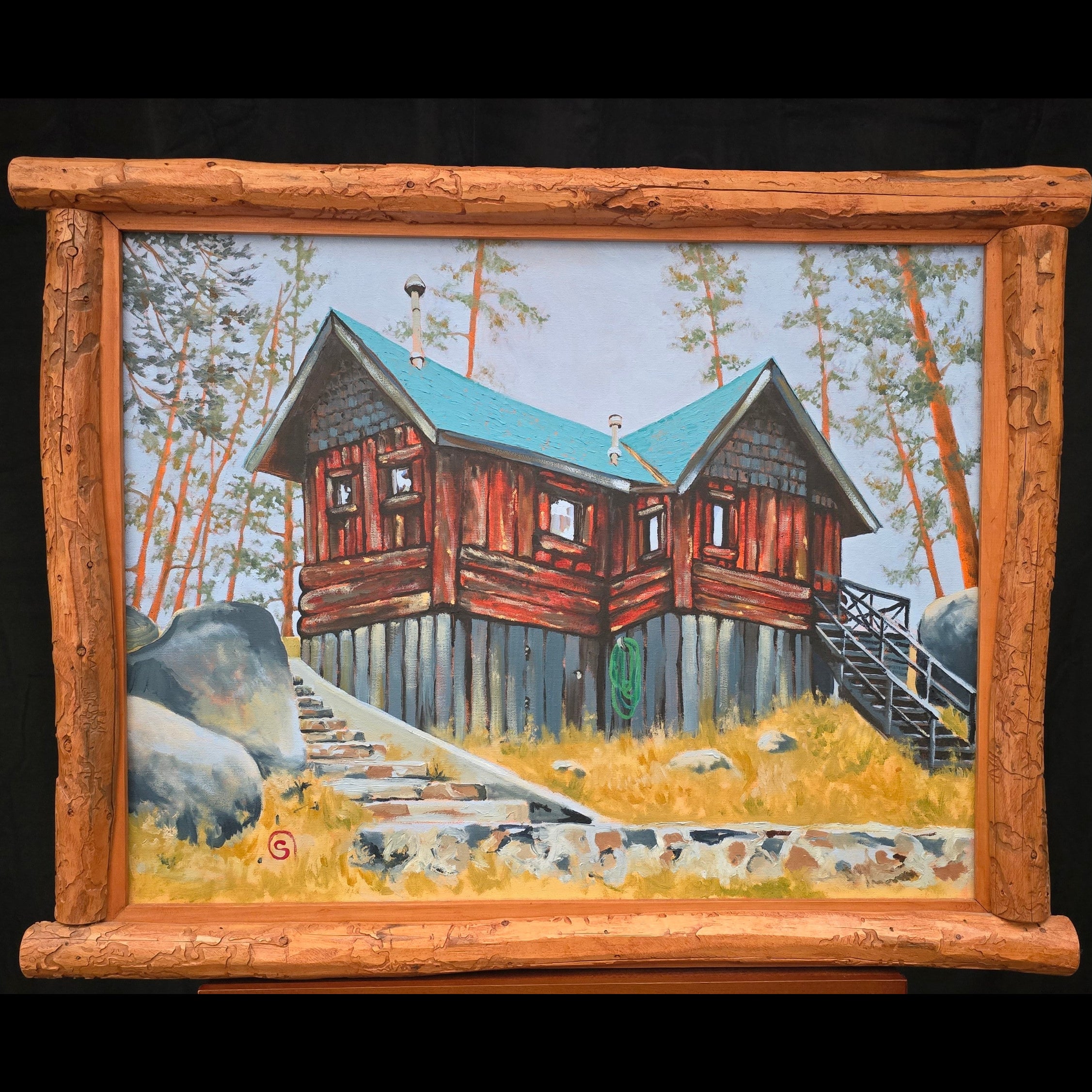 Original Painting by Diane Stegman "Old Cabin in Papoose Bay Big Bear Lake Ca"