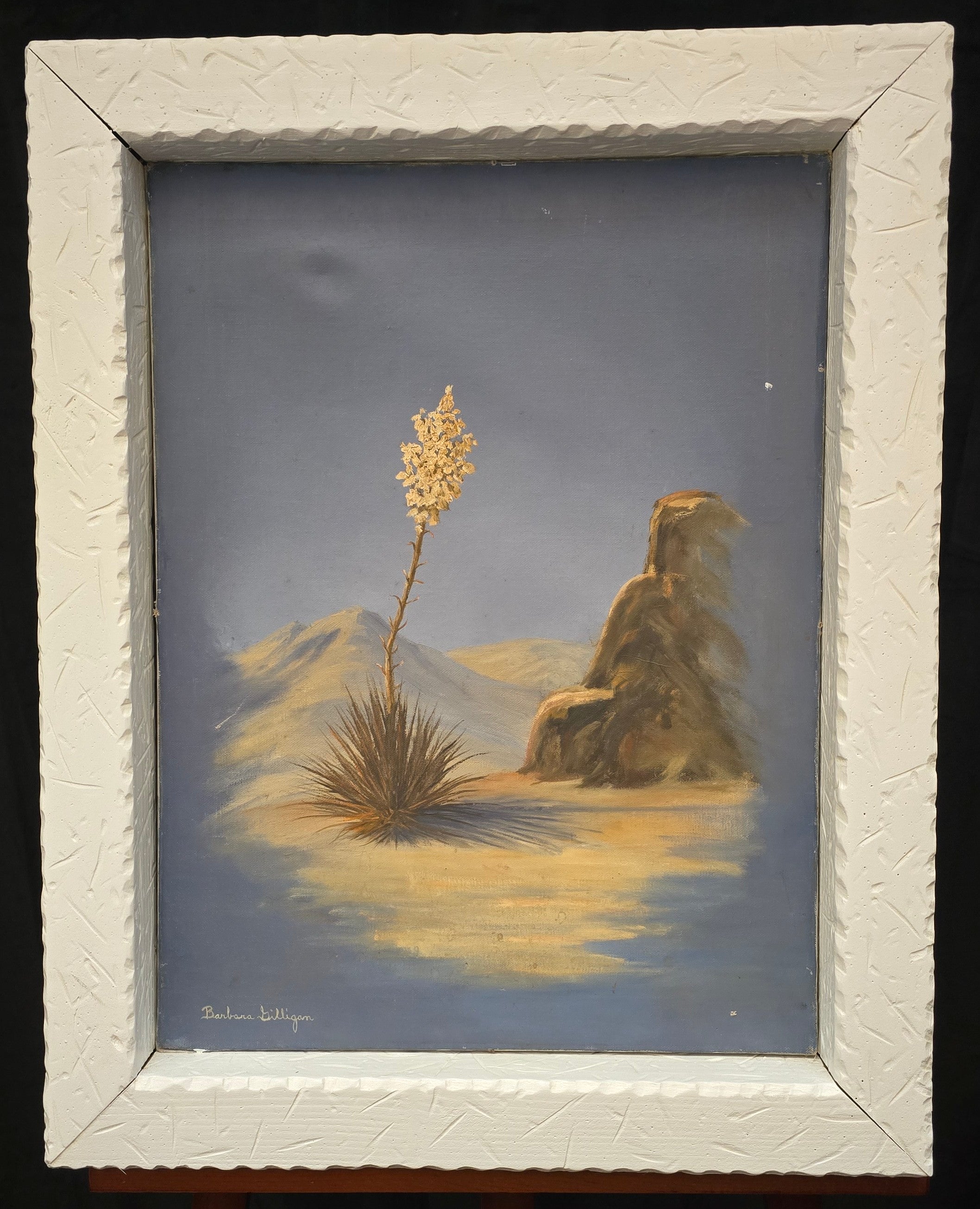 Southwestern Original Vintage Desert Landscape Painting by Barbara Gilligan "Blooming Yucca"