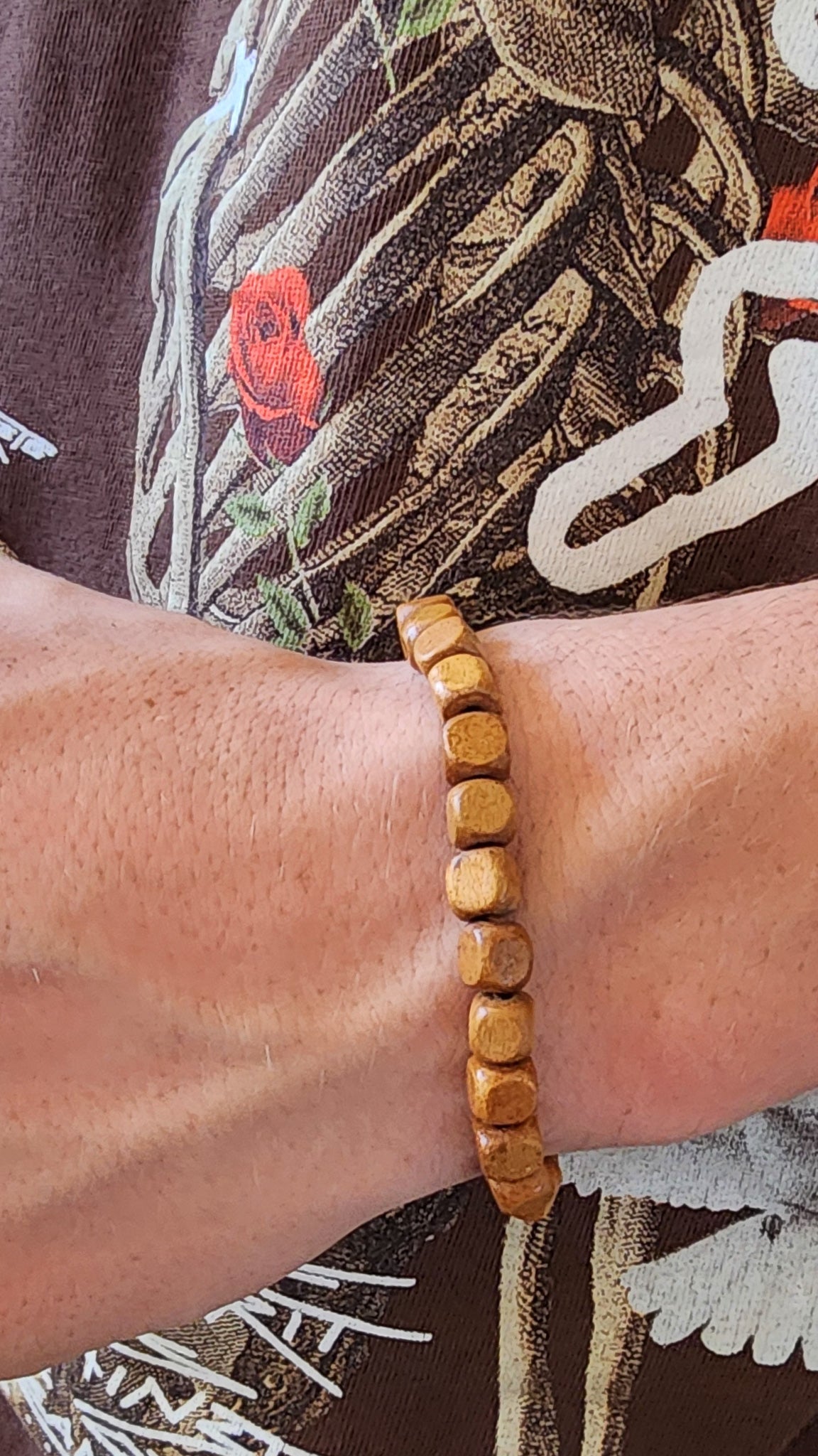 Stretchy Square Wood Beaded Bracelet