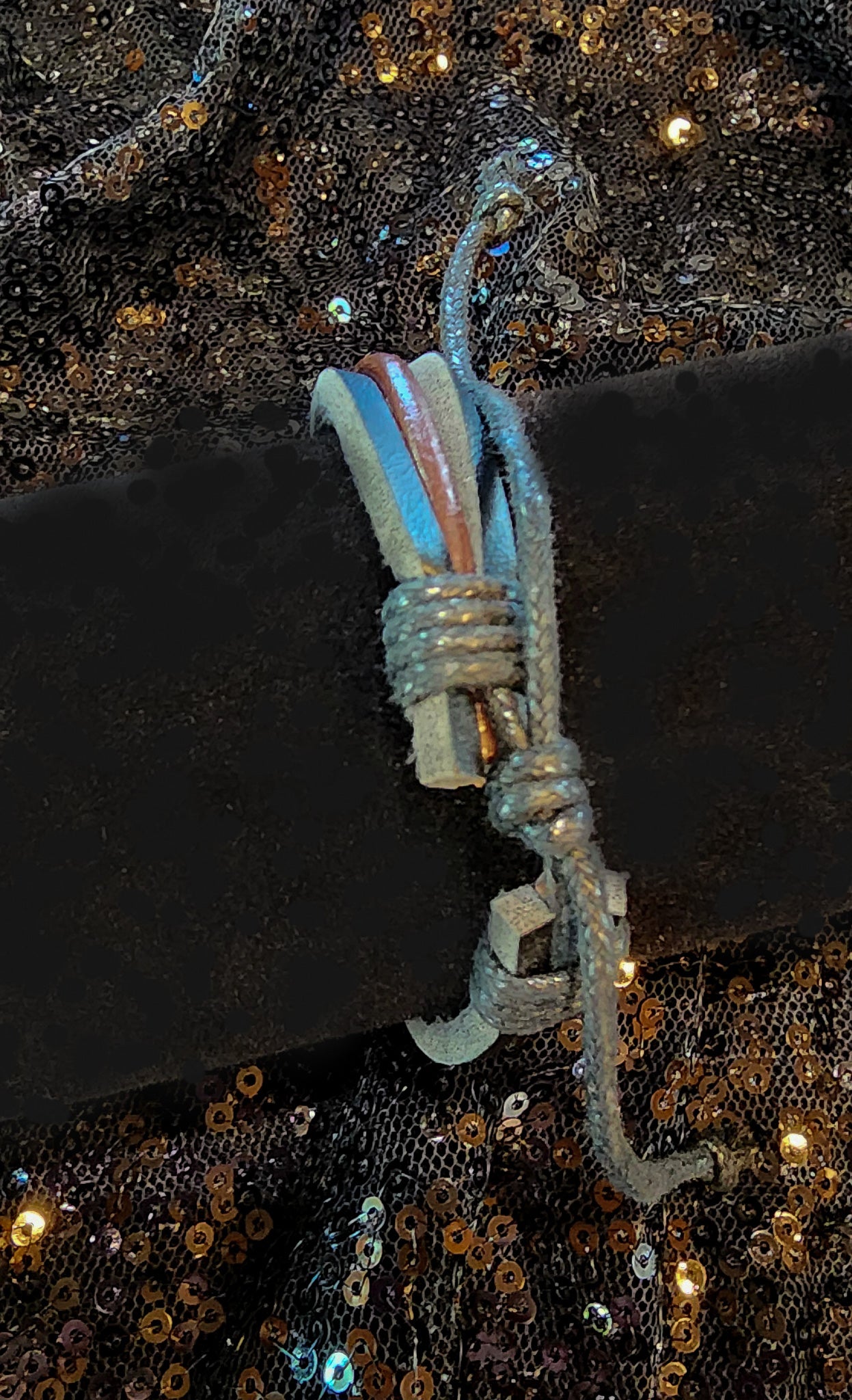 Black and Brown Leather Strap and Jute Cord Adjustable  Bracelet