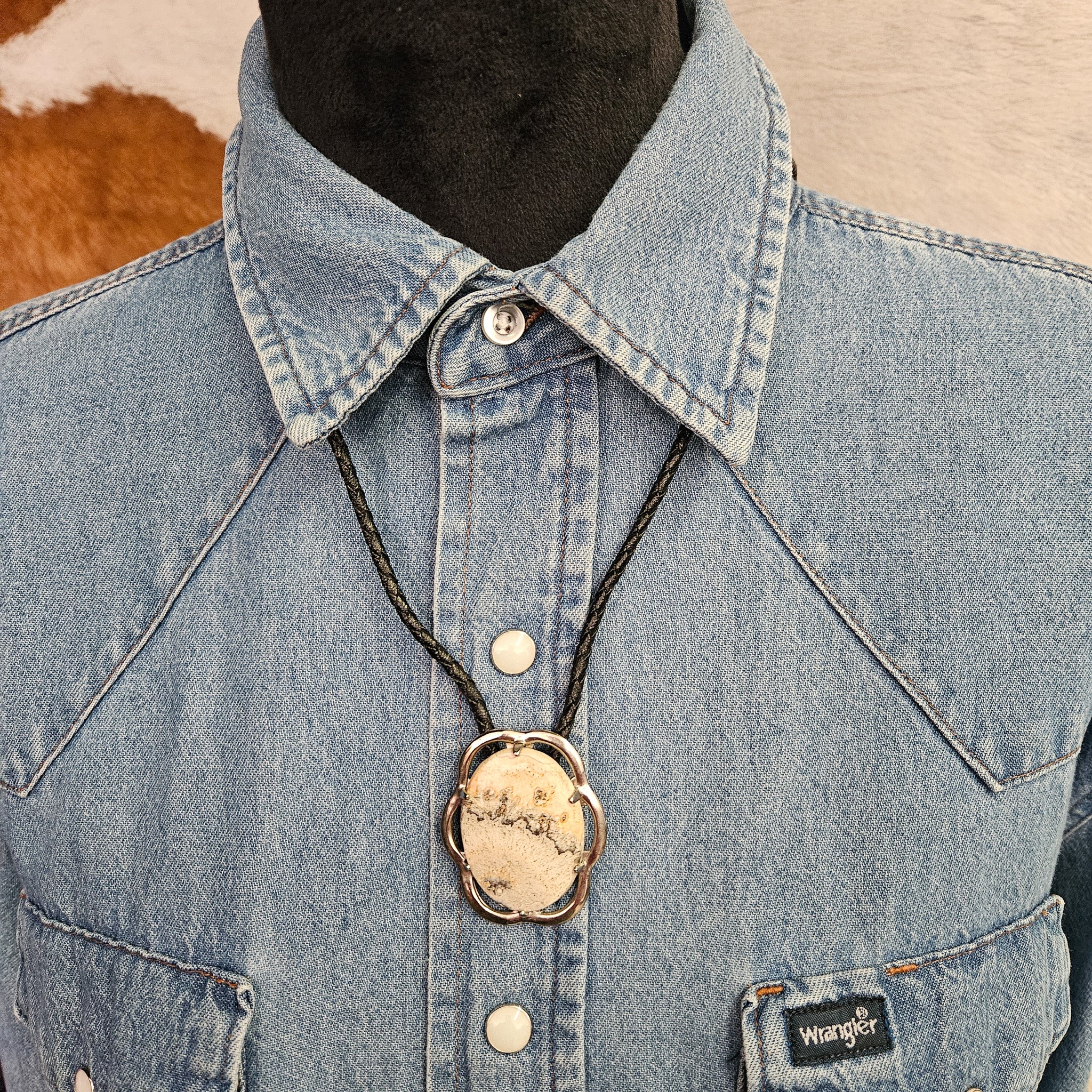 Landscape Silver Encased Jasper Stone Bolo Tie