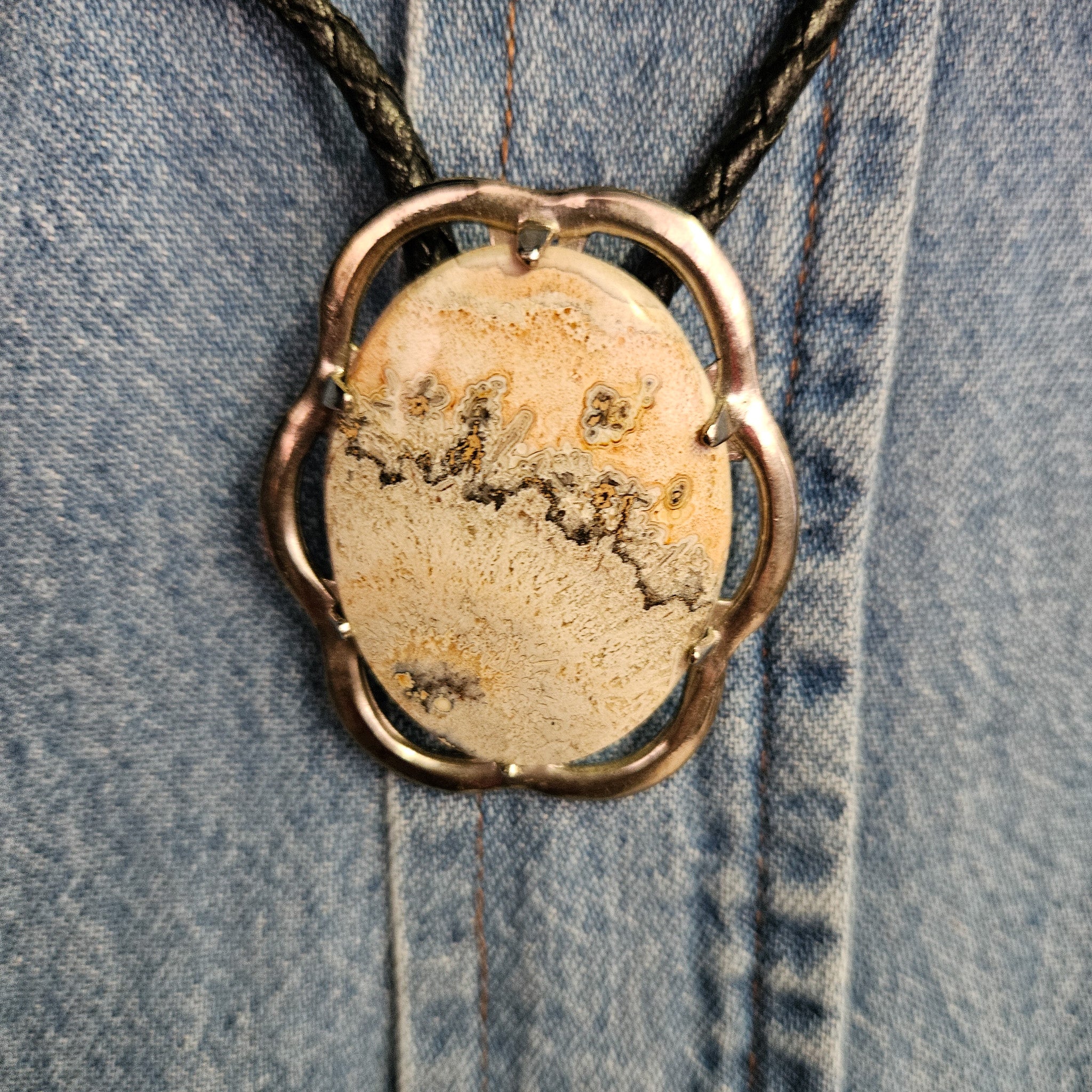 Landscape Silver Encased Jasper Stone Bolo Tie