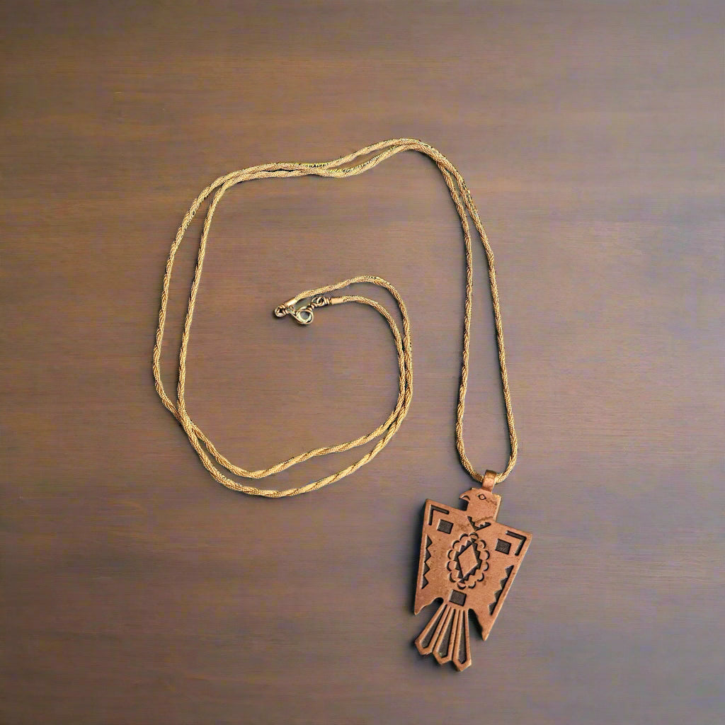 Solid Copper Thunderbird Charm Necklace