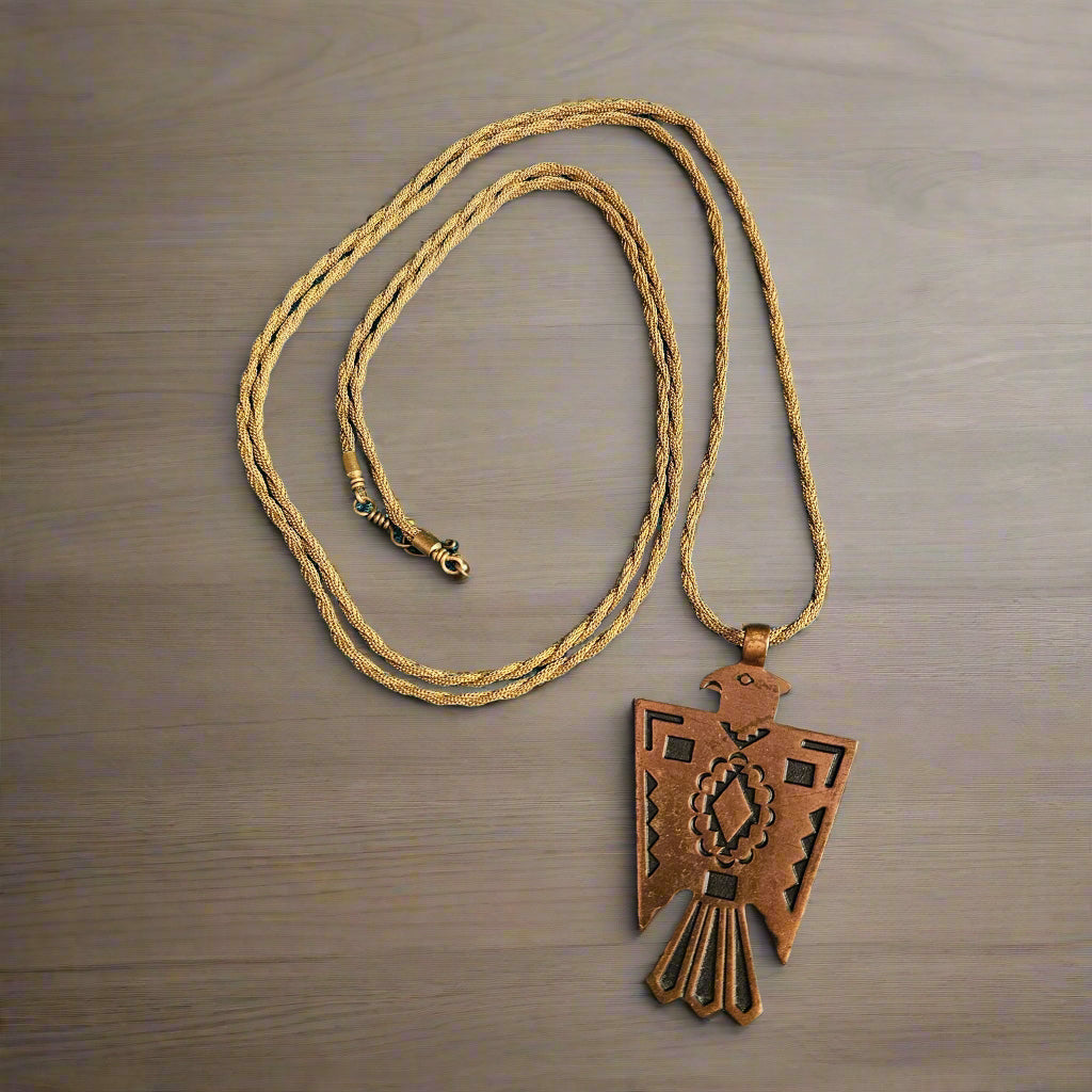 Solid Copper Thunderbird Charm Necklace