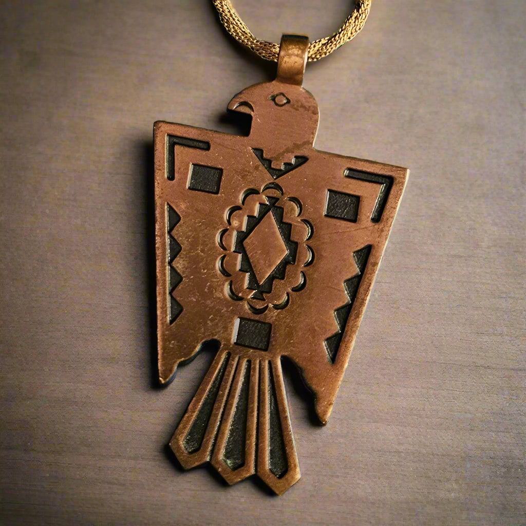 Solid Copper Thunderbird Charm Necklace