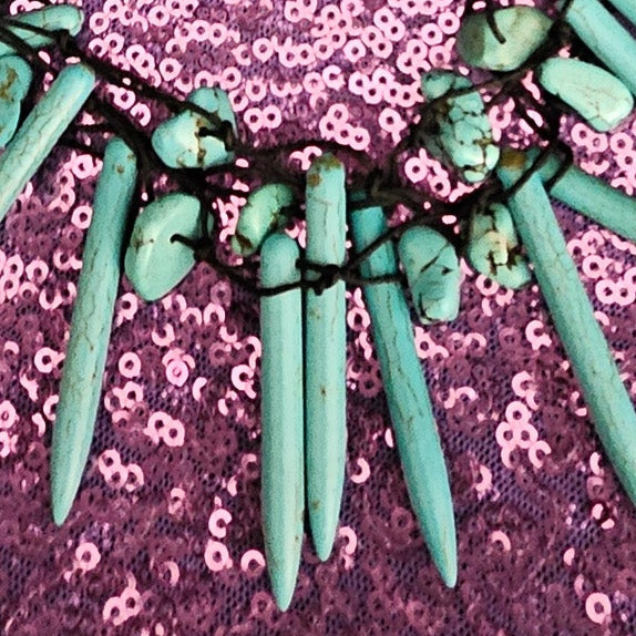Turquoise Dyed Howlite Needle Point Stone Necklace