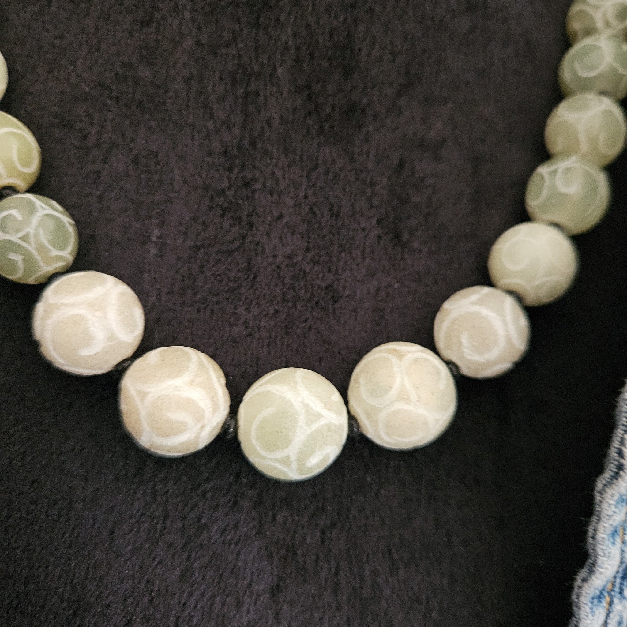 Intricately Carved Light Green Agate Beaded Necklace