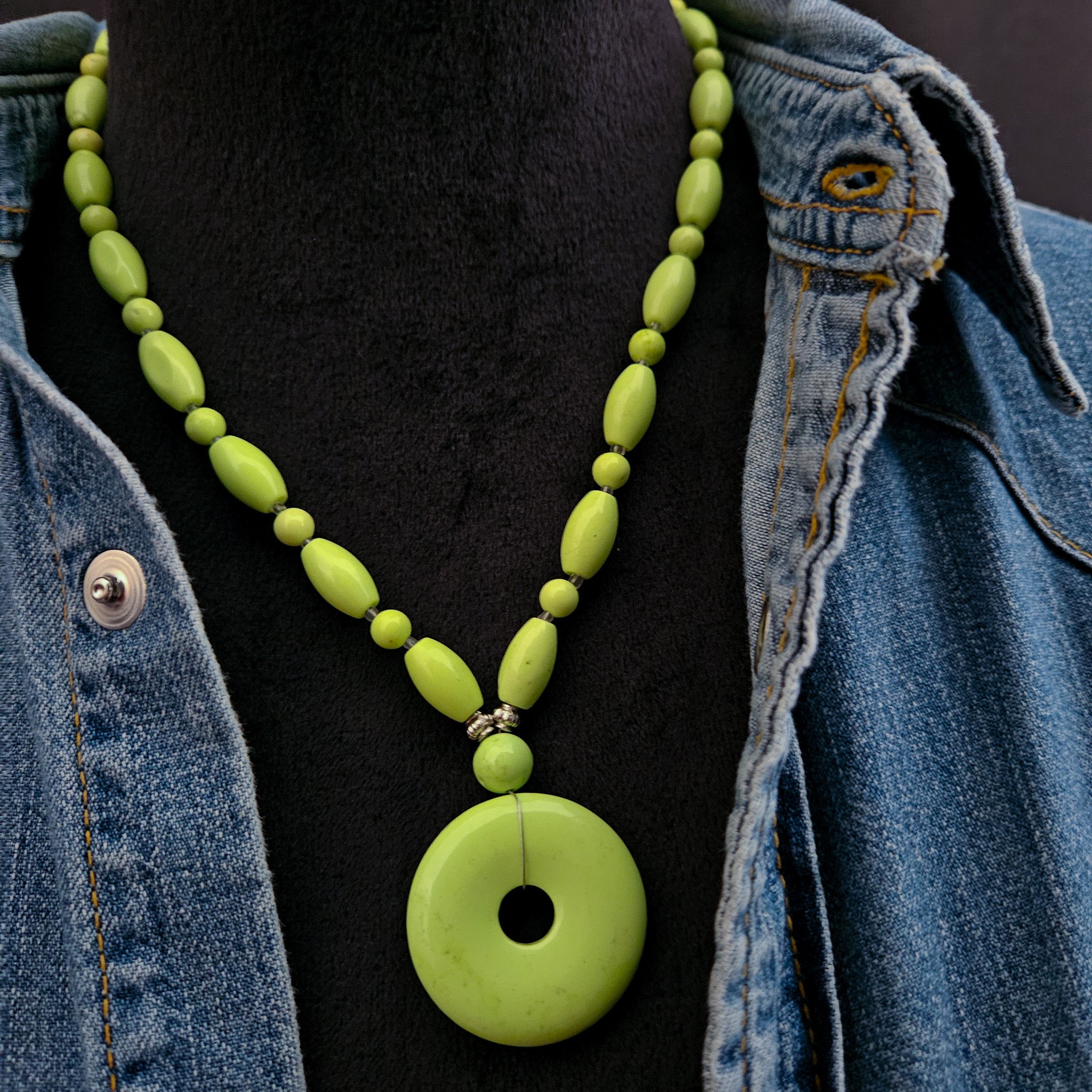 Lime Green Color Citron Magnesite Stone Beaded Necklace