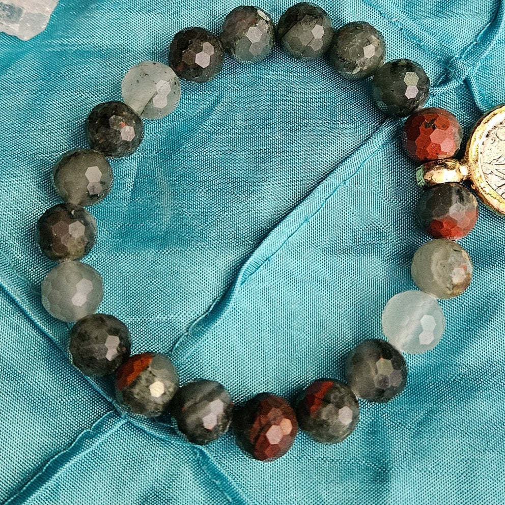 Dark Green and Brown Beaded Charm Bracelet