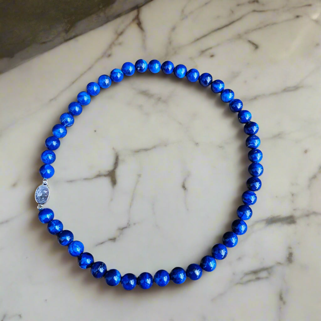 Bright Blue Lapis Beaded Necklace