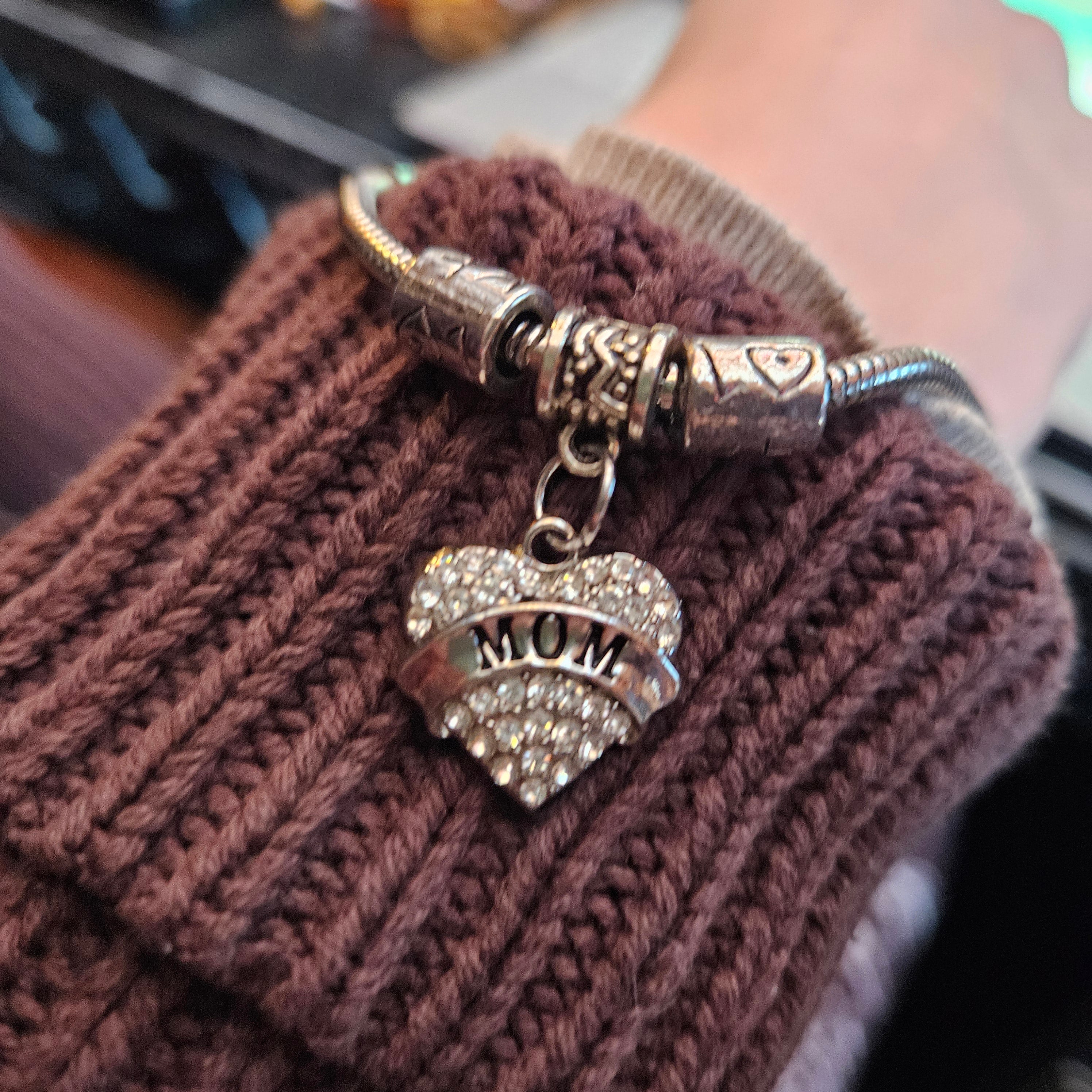 Silver Bracelet with "LOVE  MOM" Charm