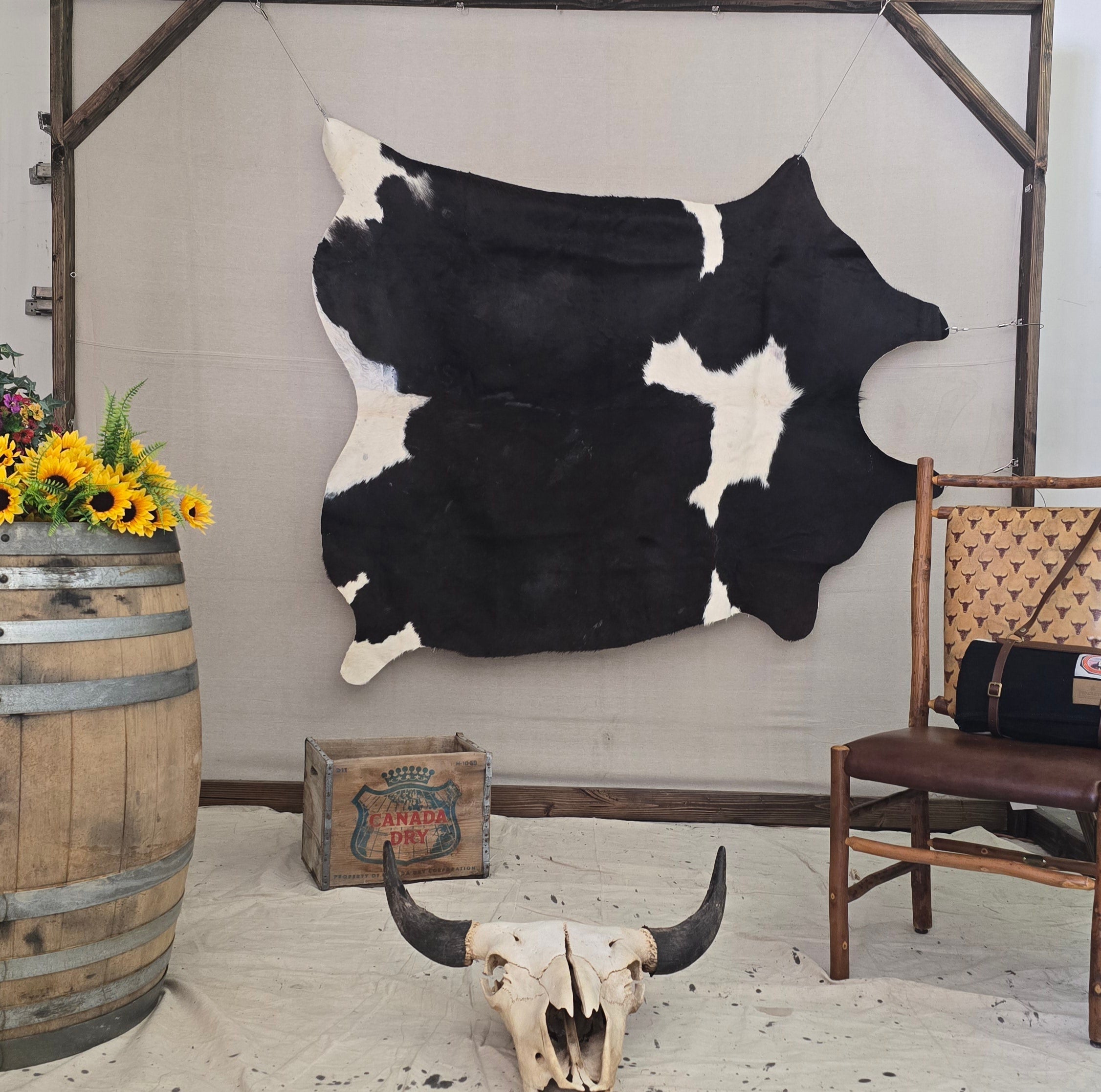 Eccentric Black and White Cowhide Rug Handcrafted in Argentina