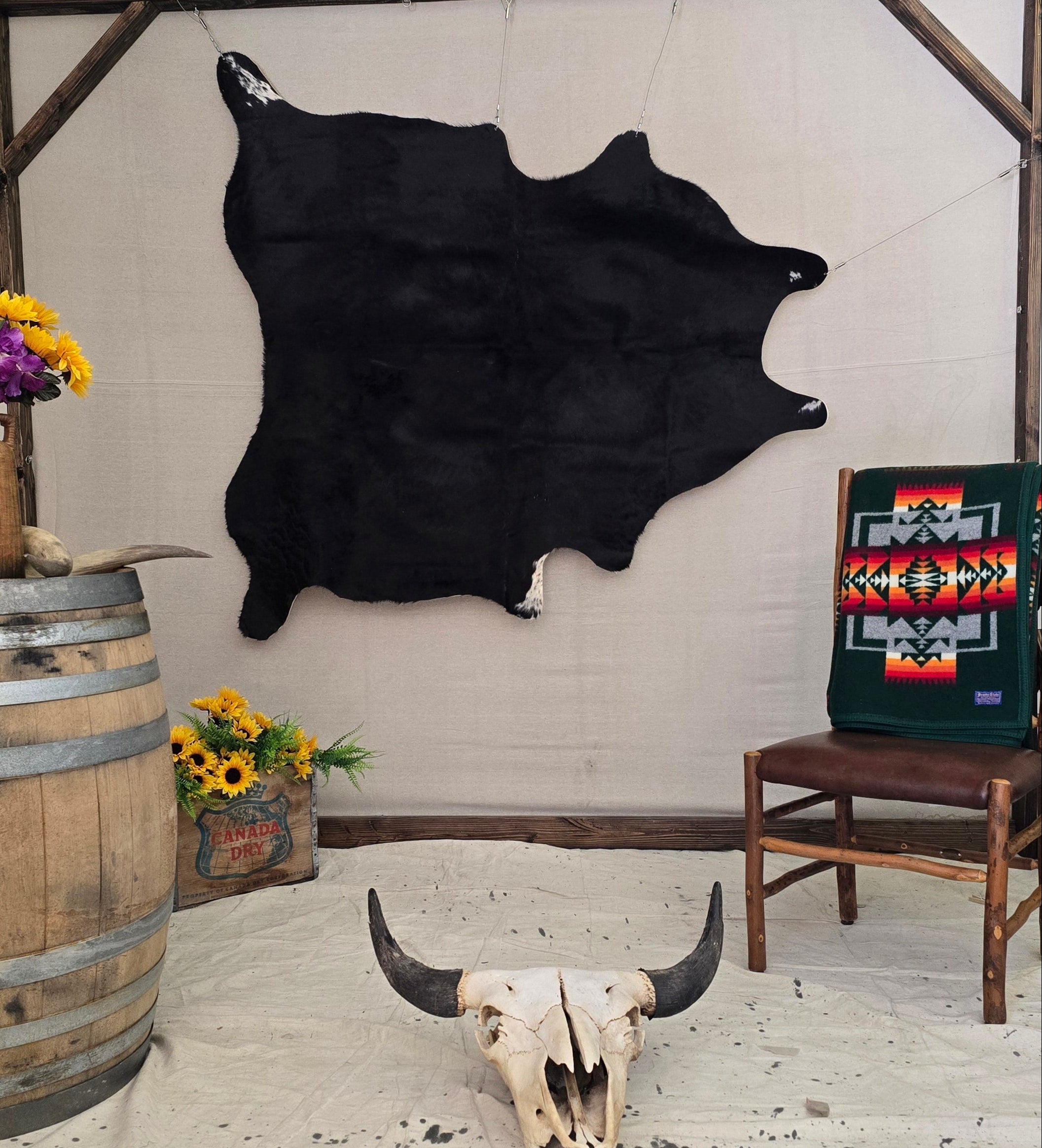 Unique Black Cowhide Rug Handmade in Argentina