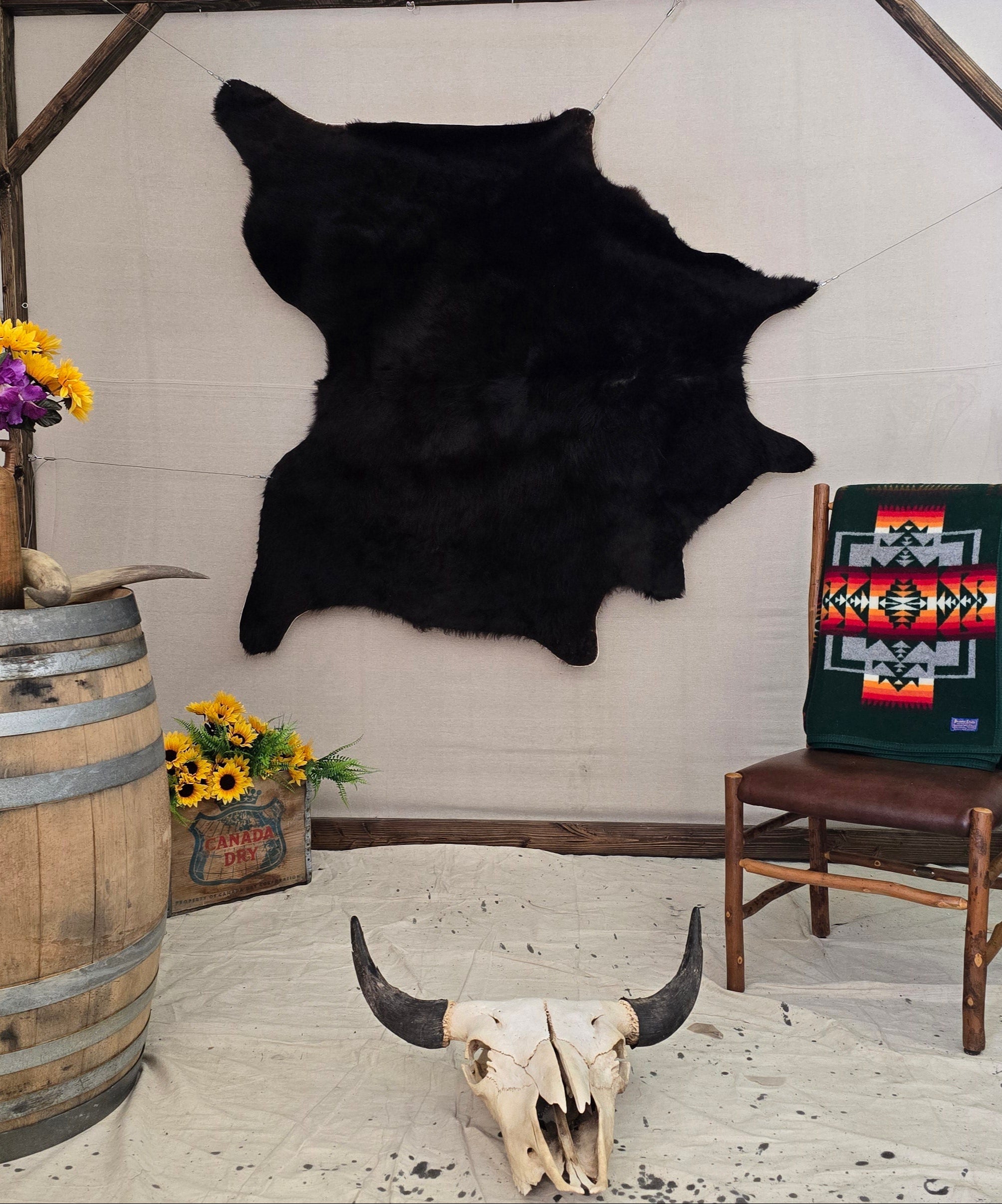 Sophisticated Black Cowhide Rug Handmade in Argentina
