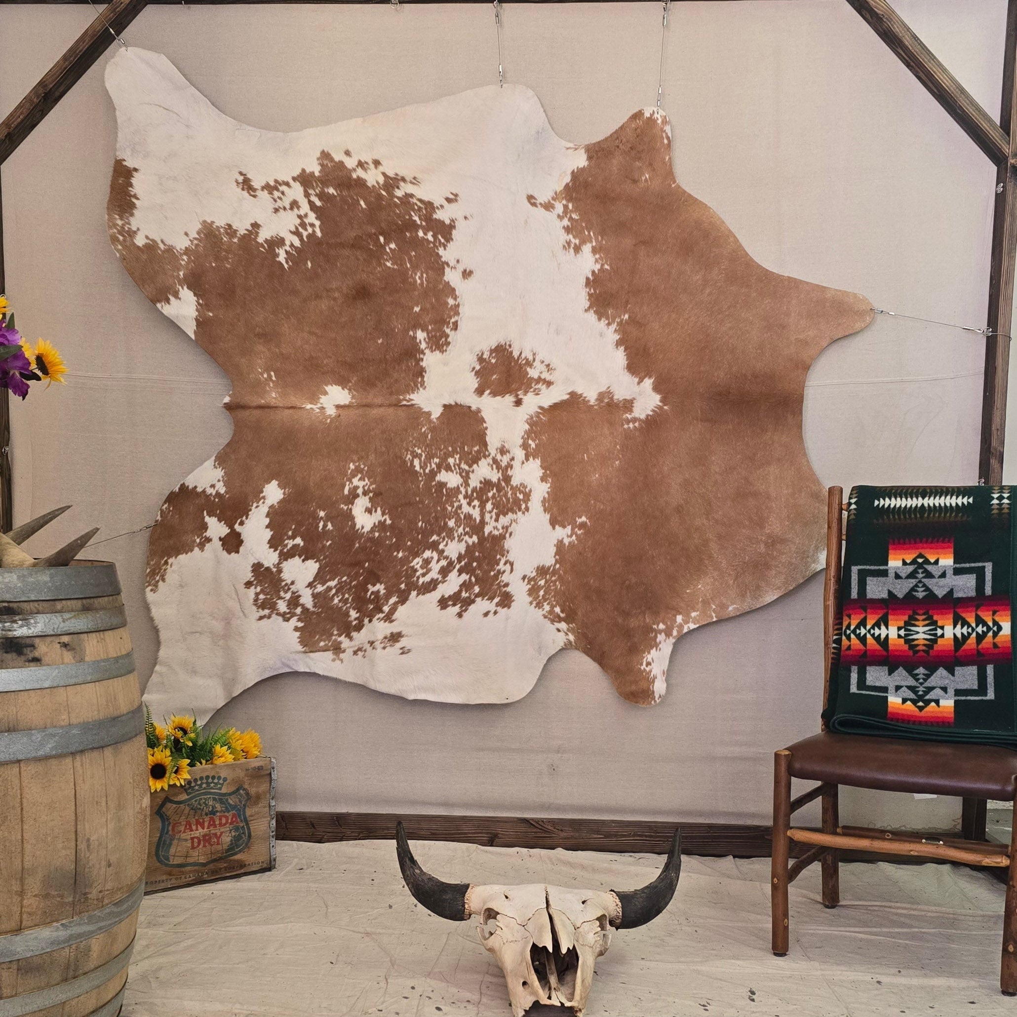 Authentic Camel and White Cowhide Rug Made in Brazil