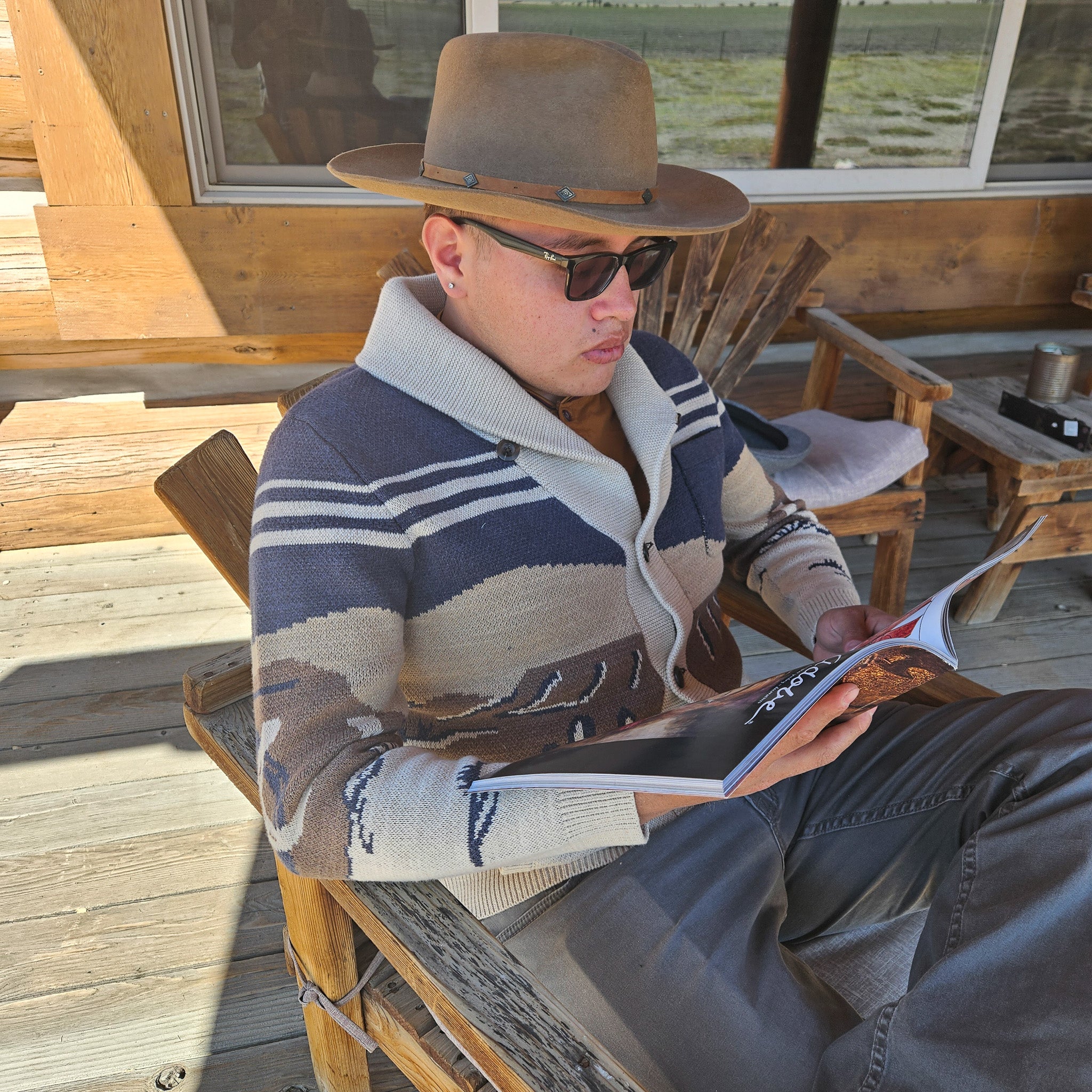 Pendleton Cardigan Sweater with Western Cactus Design