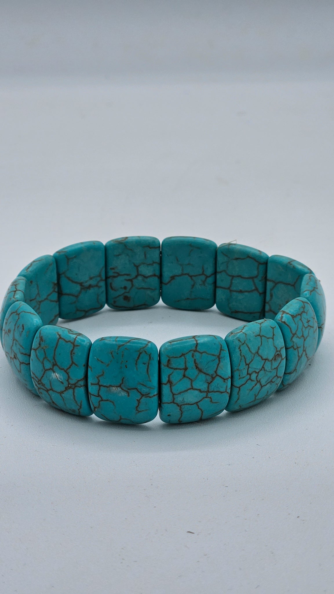 Turquoise Stretch Bracelet with Flat Rectangular Beads