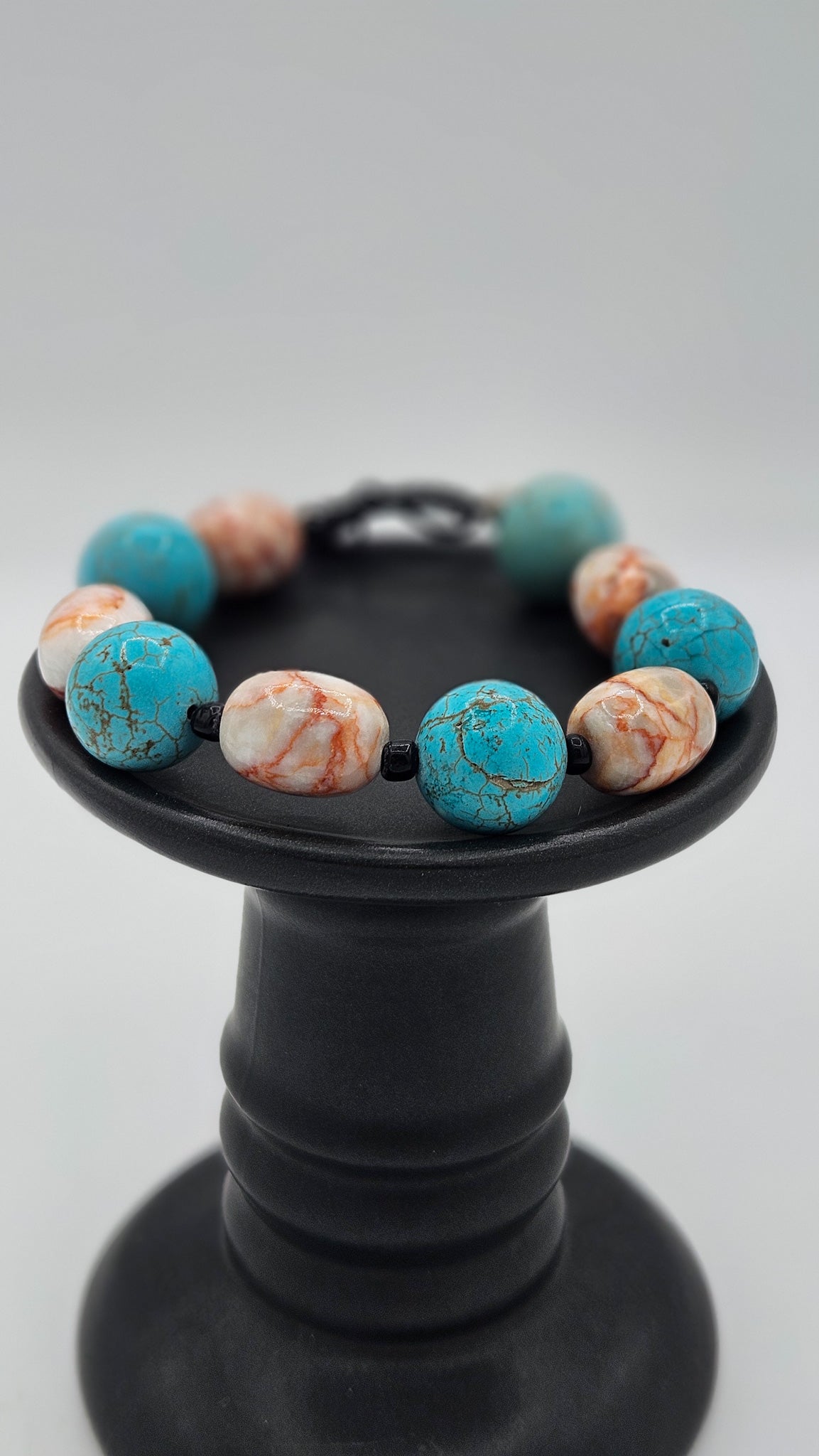 Turquoise and White Beaded Adjustable Bracelet