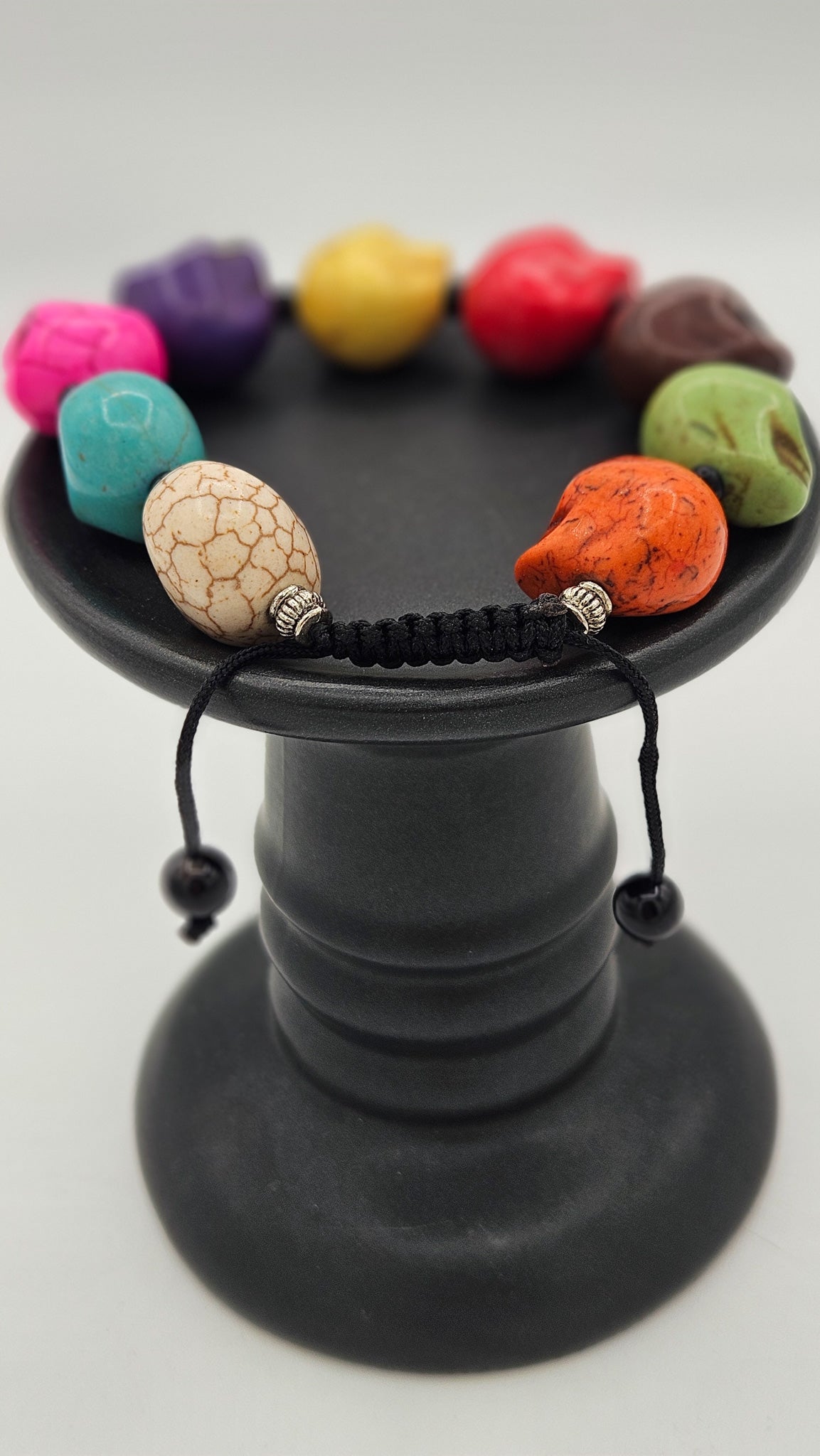 Multicolored Sugar Skull Beaded Adjustable Bracelet