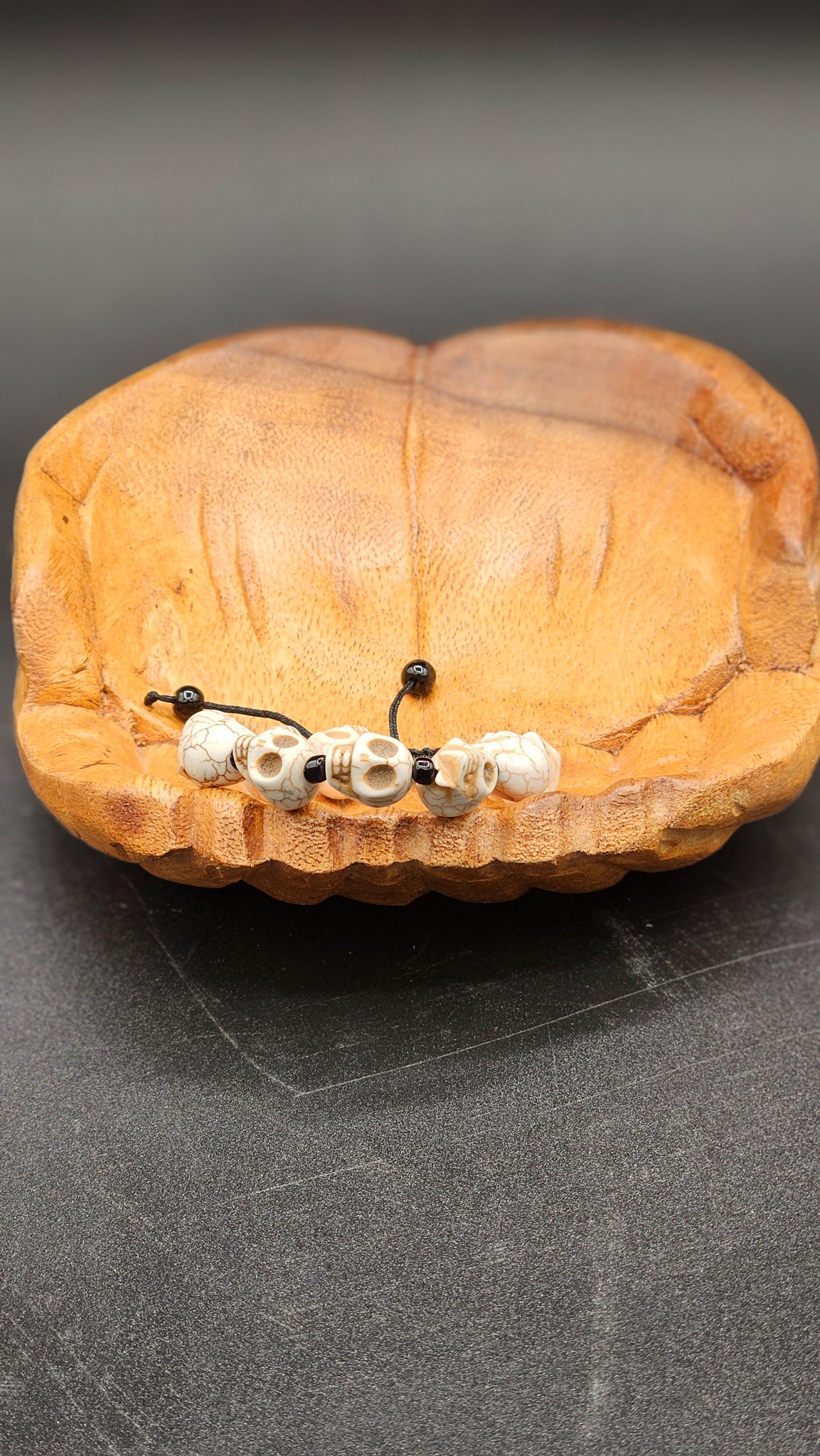 White Skull Stone Bead Adjustable Bracelet