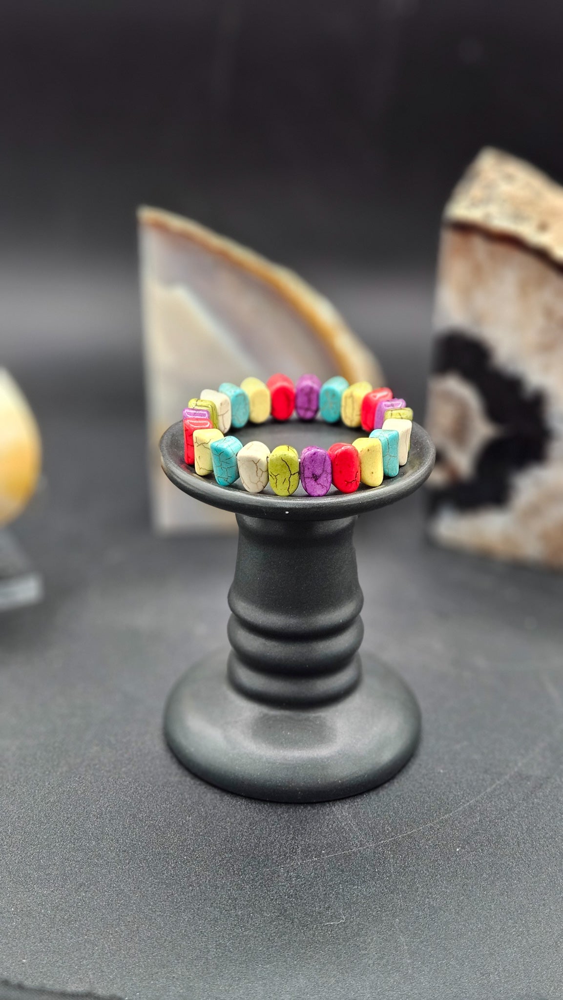 Multicolor Howlite Rectangle Beads Stretch Bracelet