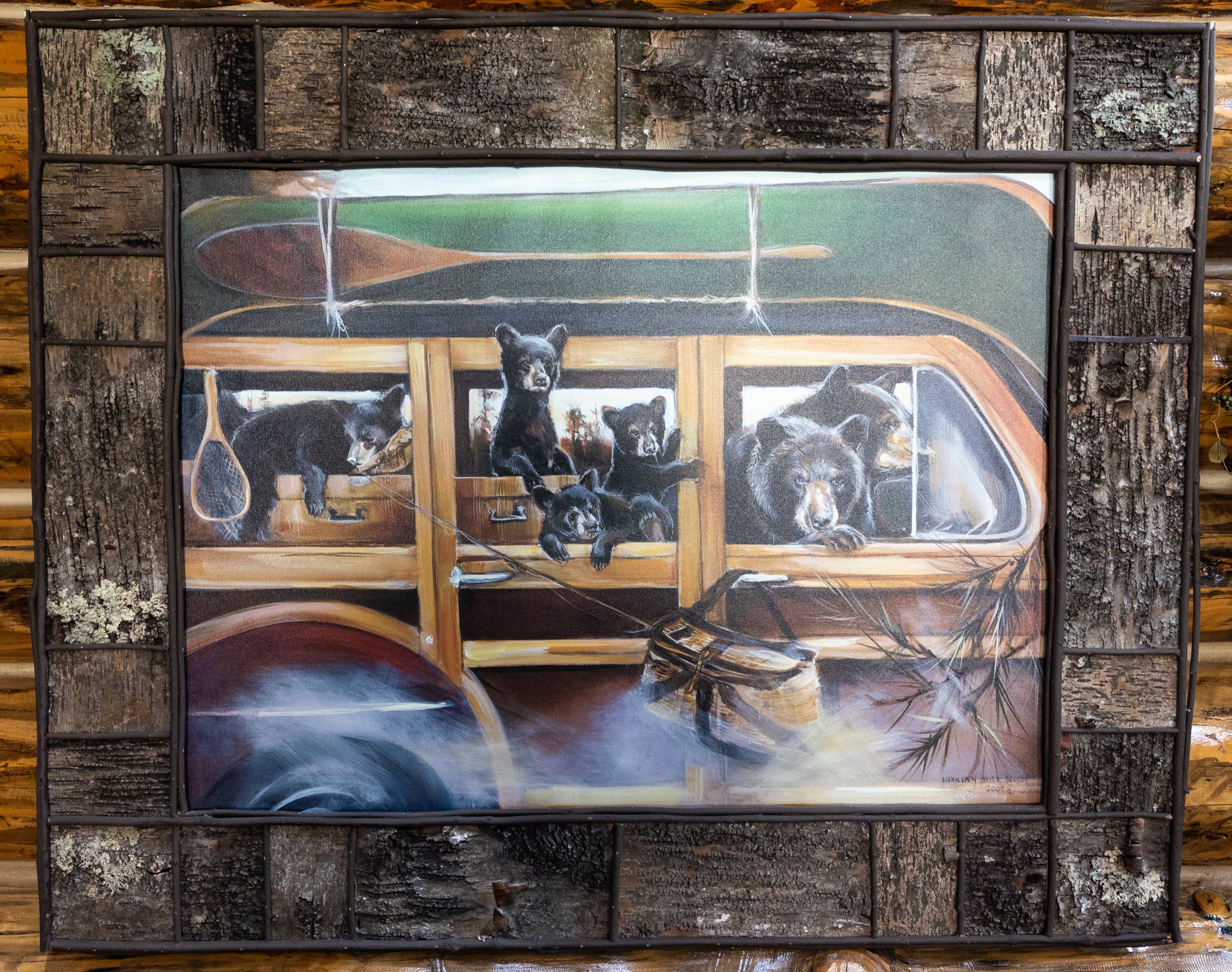 Bears in a Woody Station Wagon Titled "Heading Home " Canvas Transfer By Marilynn Dwyer Mason