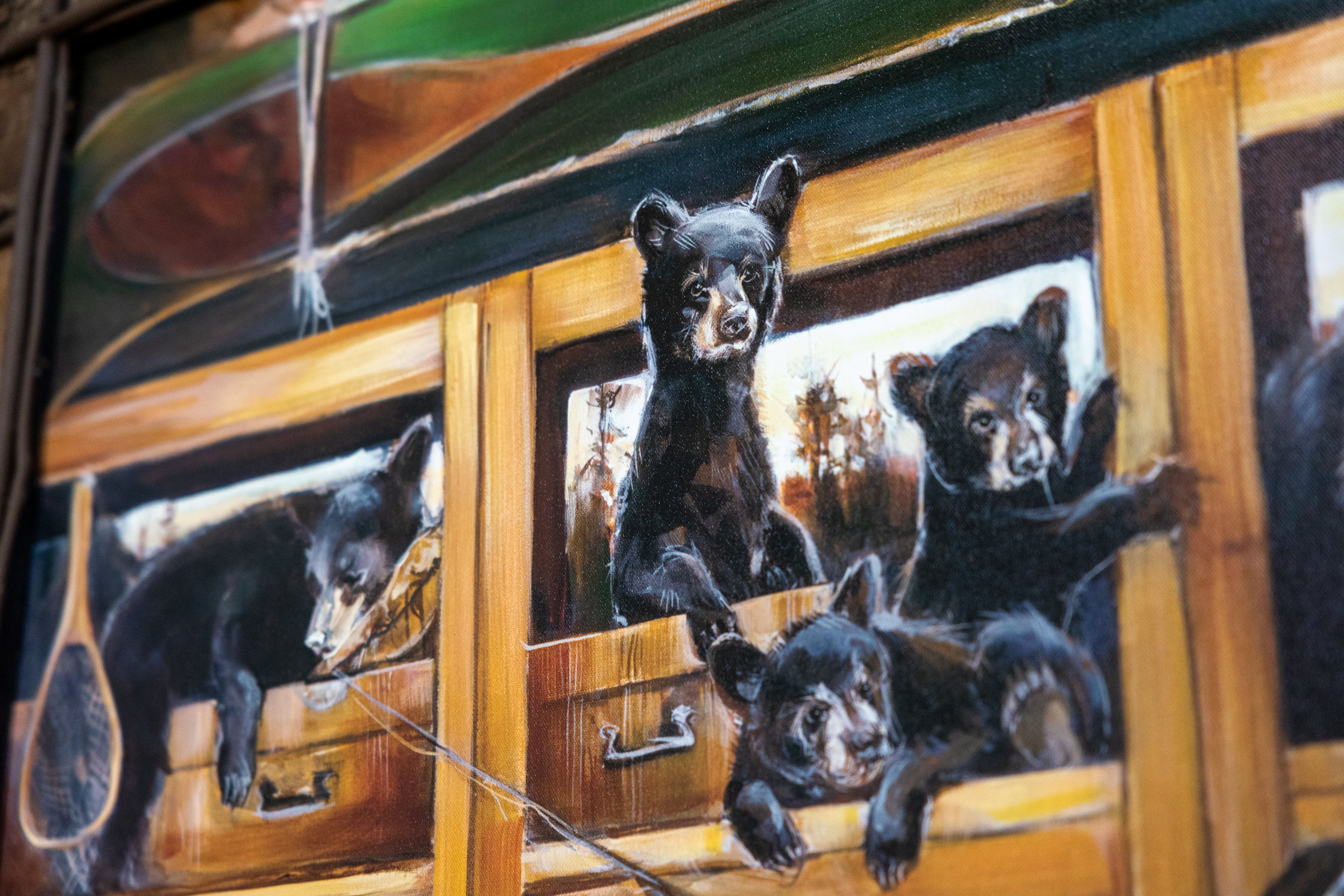Bears in a Woody Station Wagon Titled "Heading Home " Canvas Transfer By Marilynn Dwyer Mason