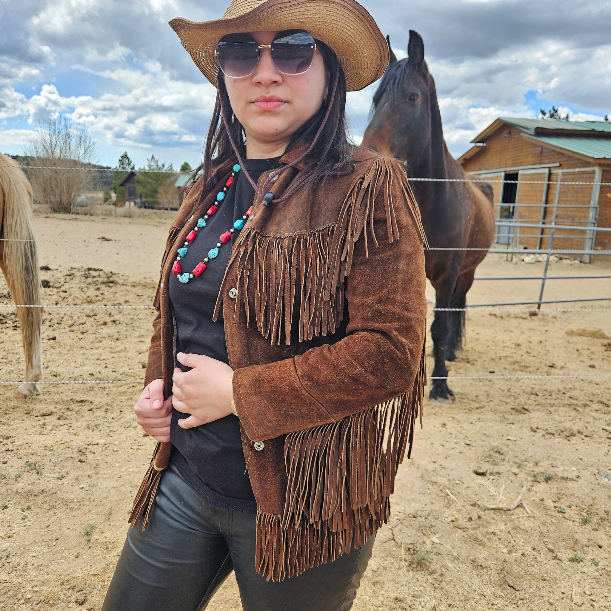 Classic Vintage Tepee Town Light Brown Leather and Suede Fringe Jacket