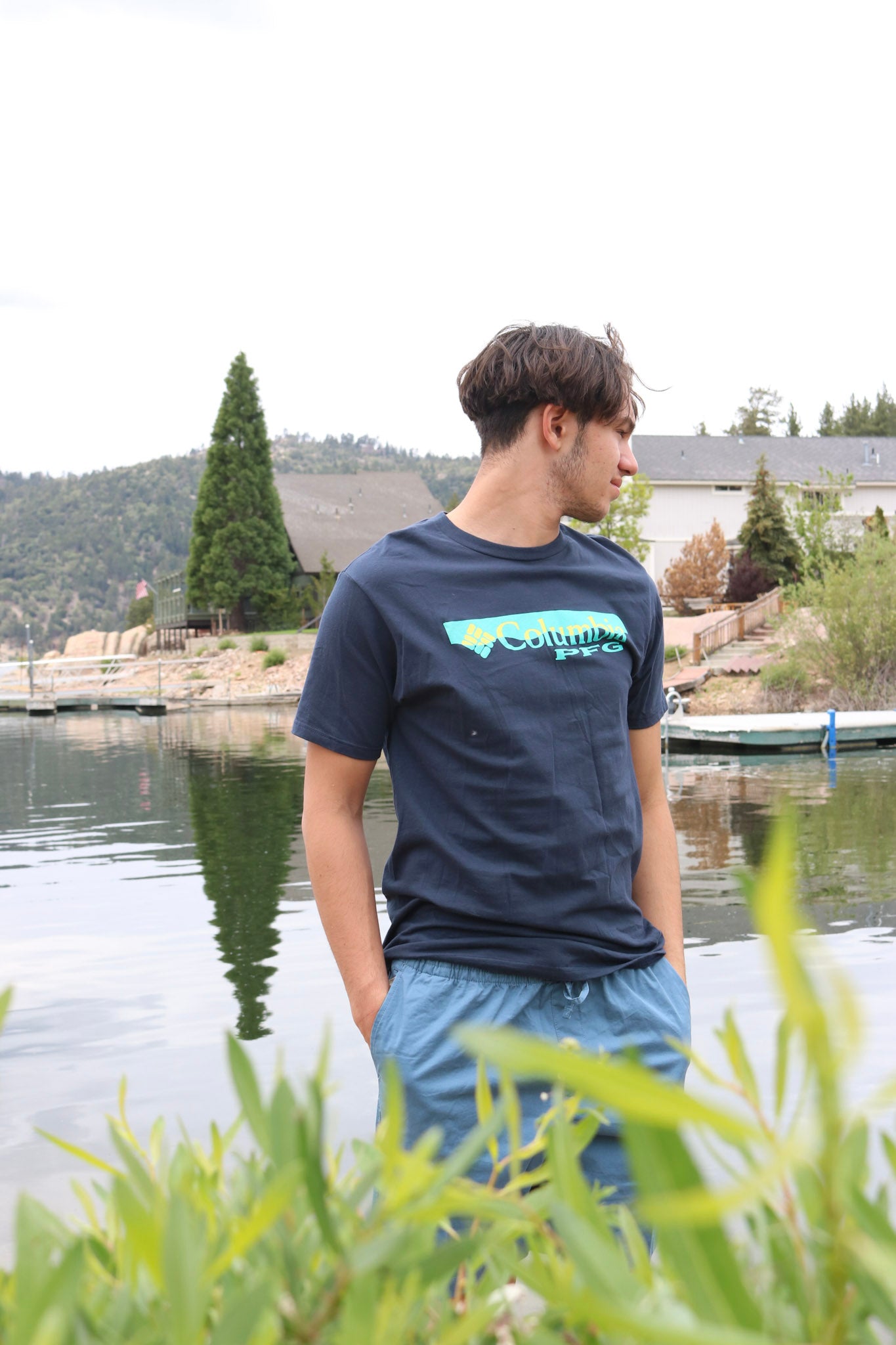 Columbia PFG Graphic Tee Shirt Navy Blue