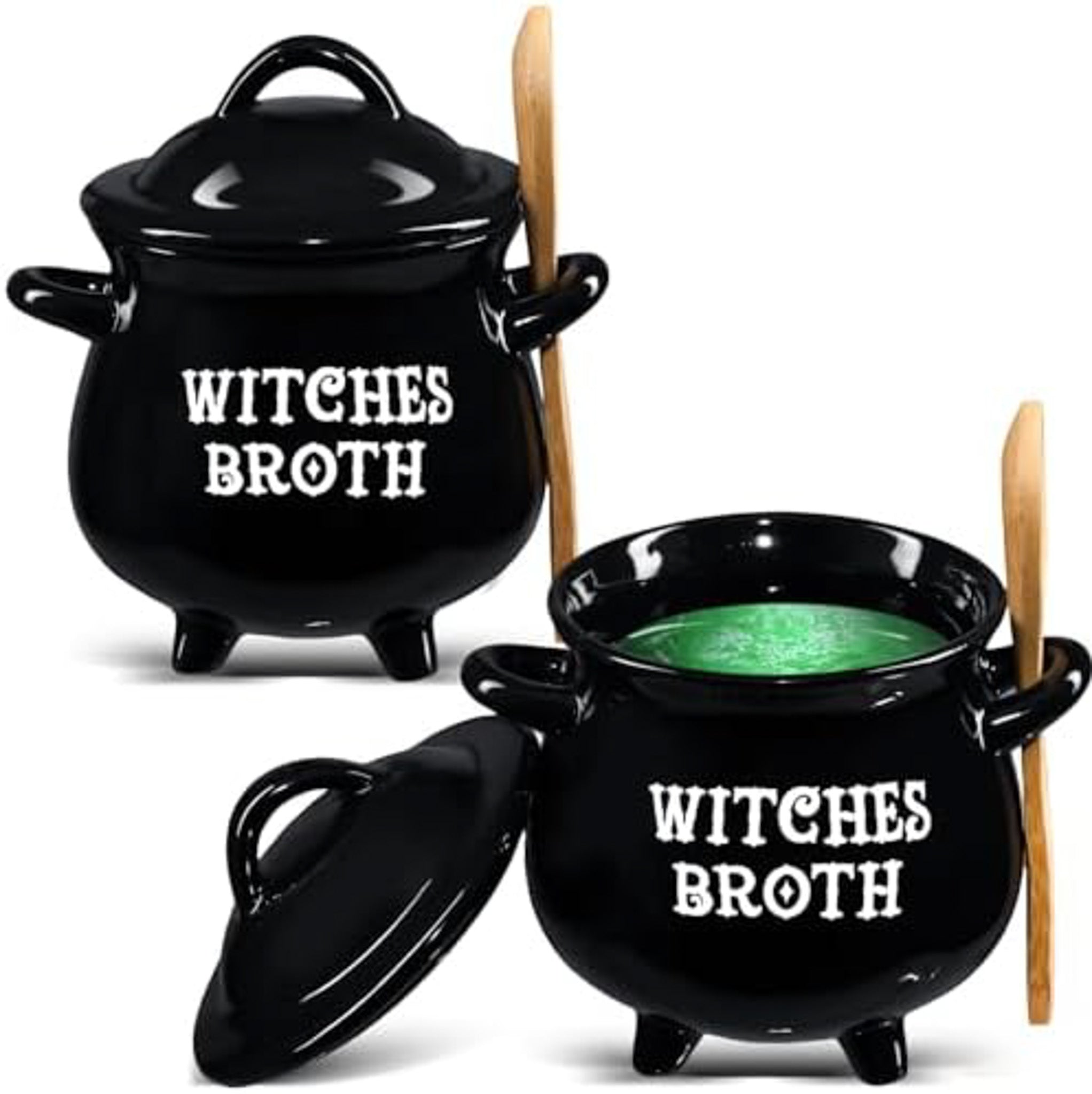 "Mystic Broth" Black Bowl with Witches Broom Spoon