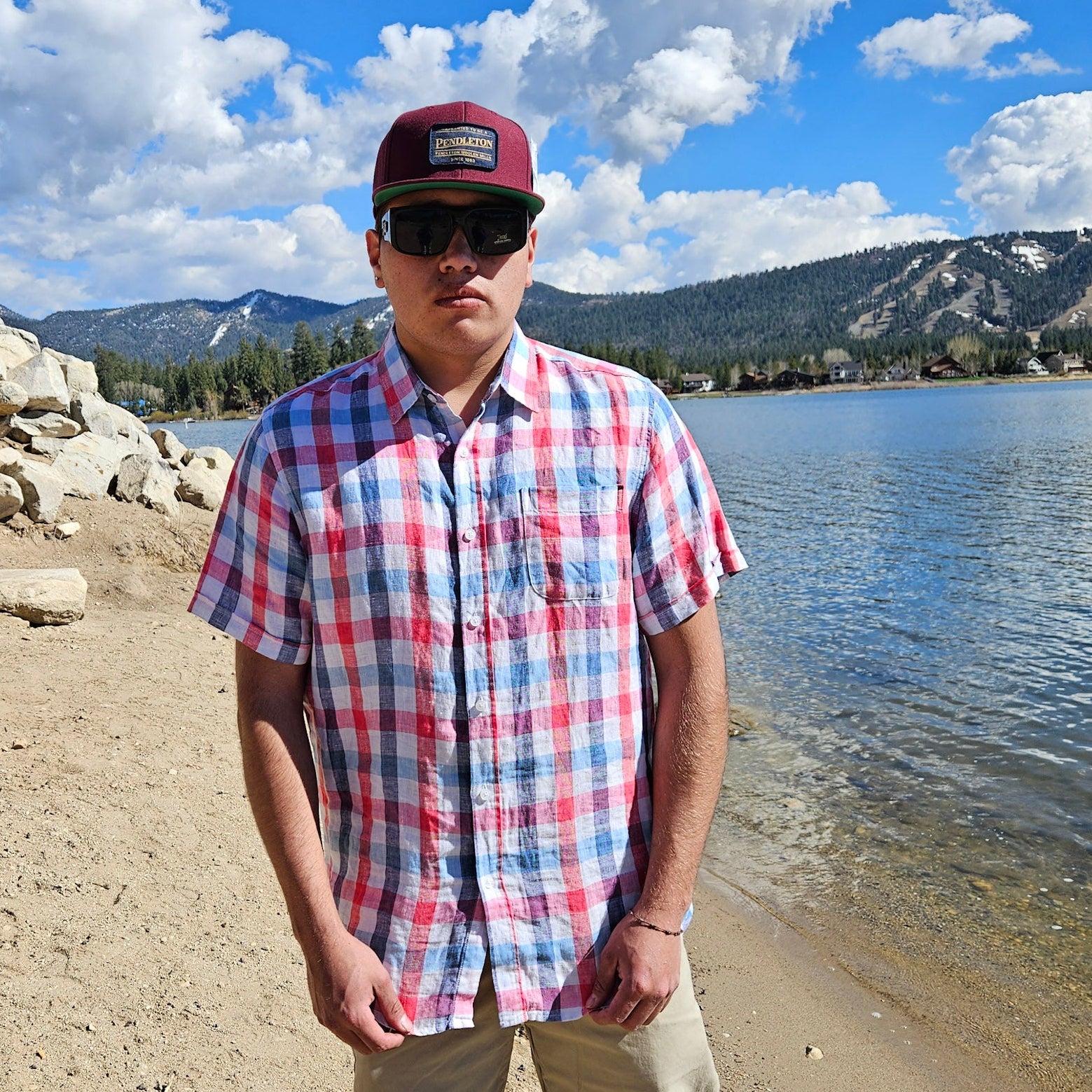 Natural Blue By Visitor Short Sleeve Button-up Shirt