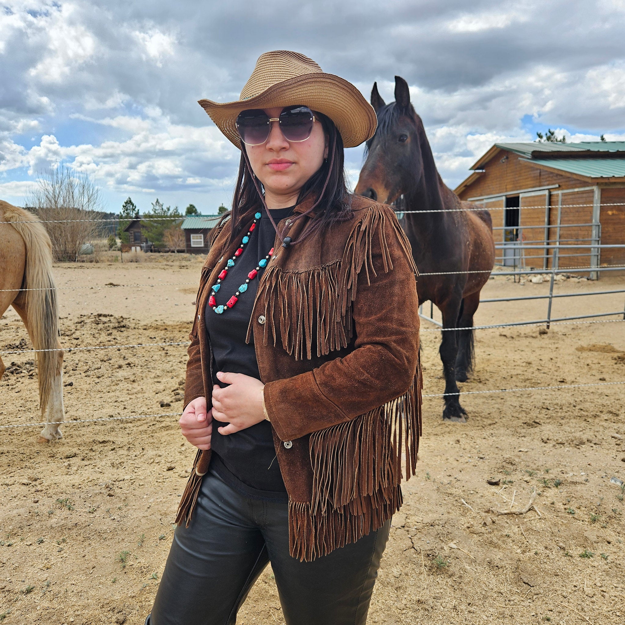 Classic Vintage Tepee Town Light Brown Leather and Suede Fringe Jacket