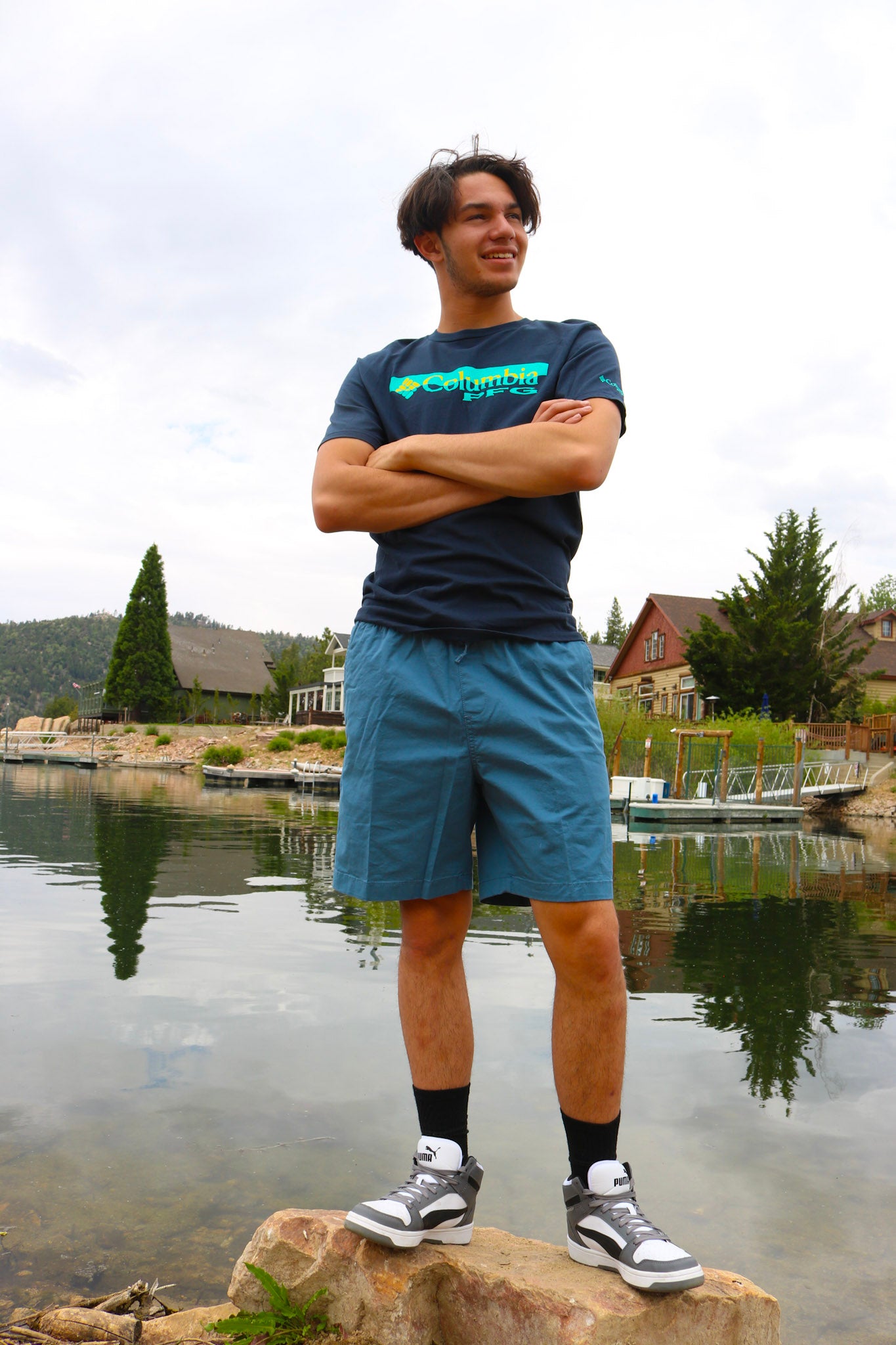 Columbia PFG Graphic Tee Shirt Navy Blue